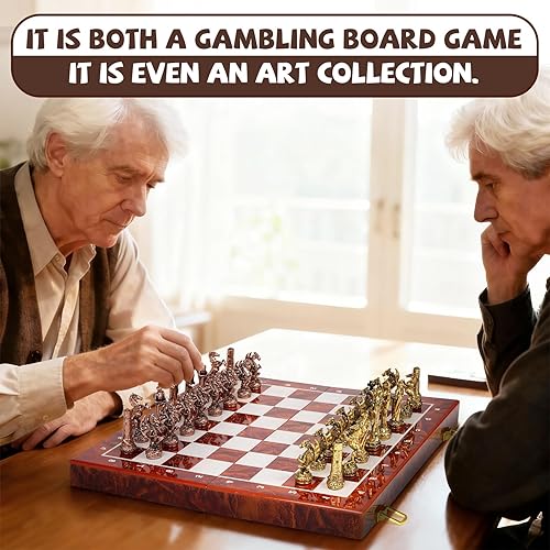 Miniatura 7 de Juego de ajedrez vintage de metal para adultos y niños, tablero de madera de 15 pulgadas con piezas de metal, juego de ajedrez de viaje, juego