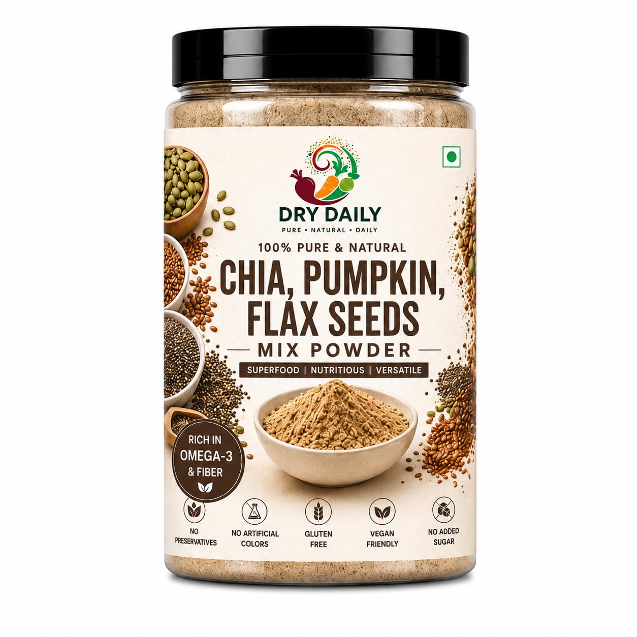 Pumpkin, Flax & Chia Seed Powder – Natural Seed Nutrition Mix | Rich in Plant Protein, Fiber & Omega Nutrients | Healthy Daily Superfood Powder for Men, Women & Kids, 200GRAM-image-49