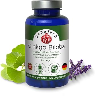 Ginkgo Biloba, Memory, Focus & Brain Function Support, Antioxidant-Rich, Plant-Based, GMP, Herbal Nootropic Vegetarian Capsules, 120 Count Pack of 1