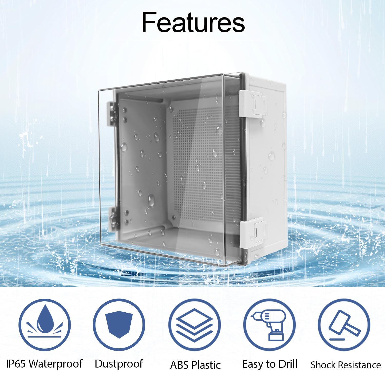 Abzweigdose, IP65 wasserdichtes, staubdichtes ABS-Kunststoffgehäuse, Außen- und Innenbereich, Projektbox, Scharnier, transparente Abdeckung mit Montageplatte, Wandhalterungen, Außenmaße 30 x