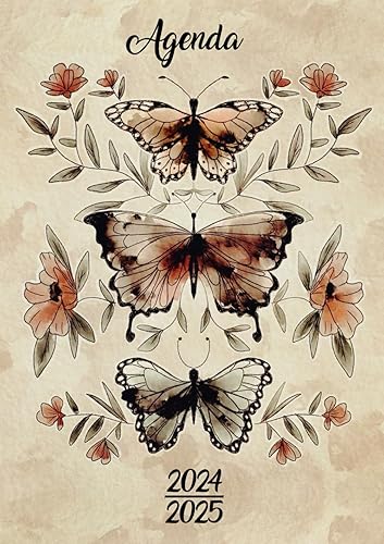 Agenda Scolaire 2024 2025: Papillons | Journalier (une page par jour) | 12x17 cm | Format A5 | Couverture souple | Collège et Lycée | Ado garçon &amp; fille | Fleurs &amp; Aquarelle | Aesthetic