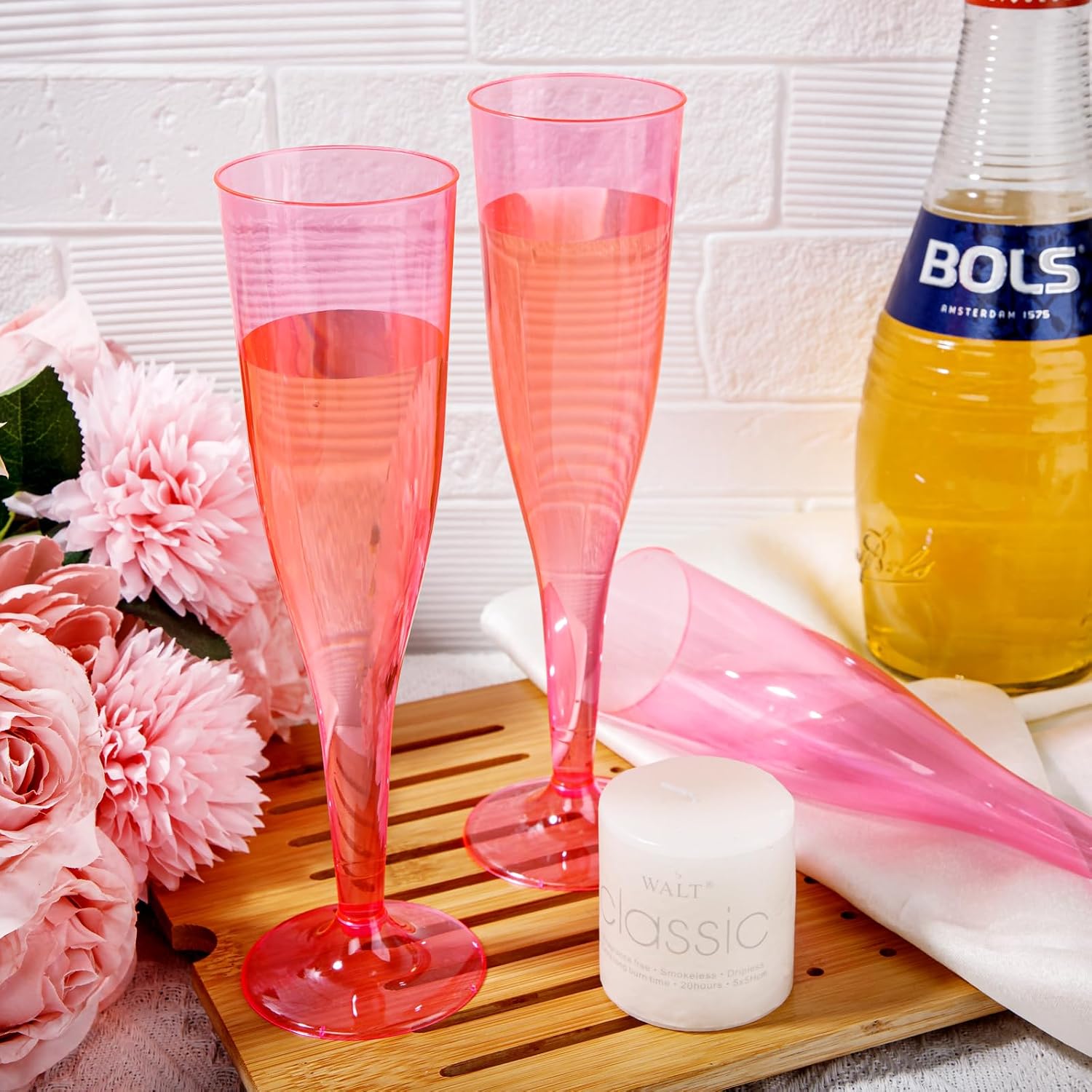 WDF 36 Pack Clear Pink Plastic Champagne Flutes 180 Pieces Pink Plastic Silverware Disposable