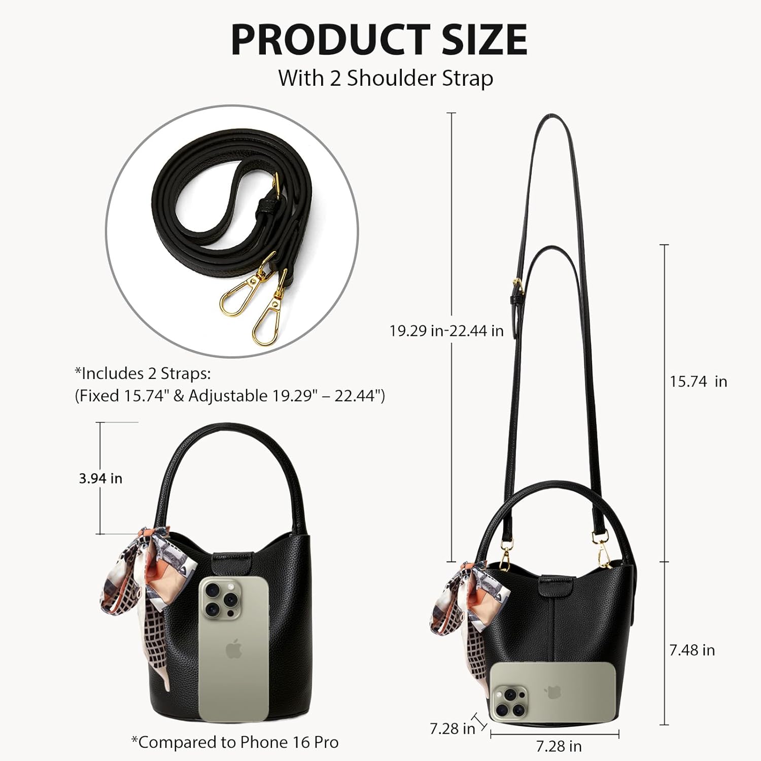 Bucket Bags for Women,Mini Crossbody Bag with Removable Shoulder Straps,Vegan Leather Handbags,Cartera de Mujer - Image 5