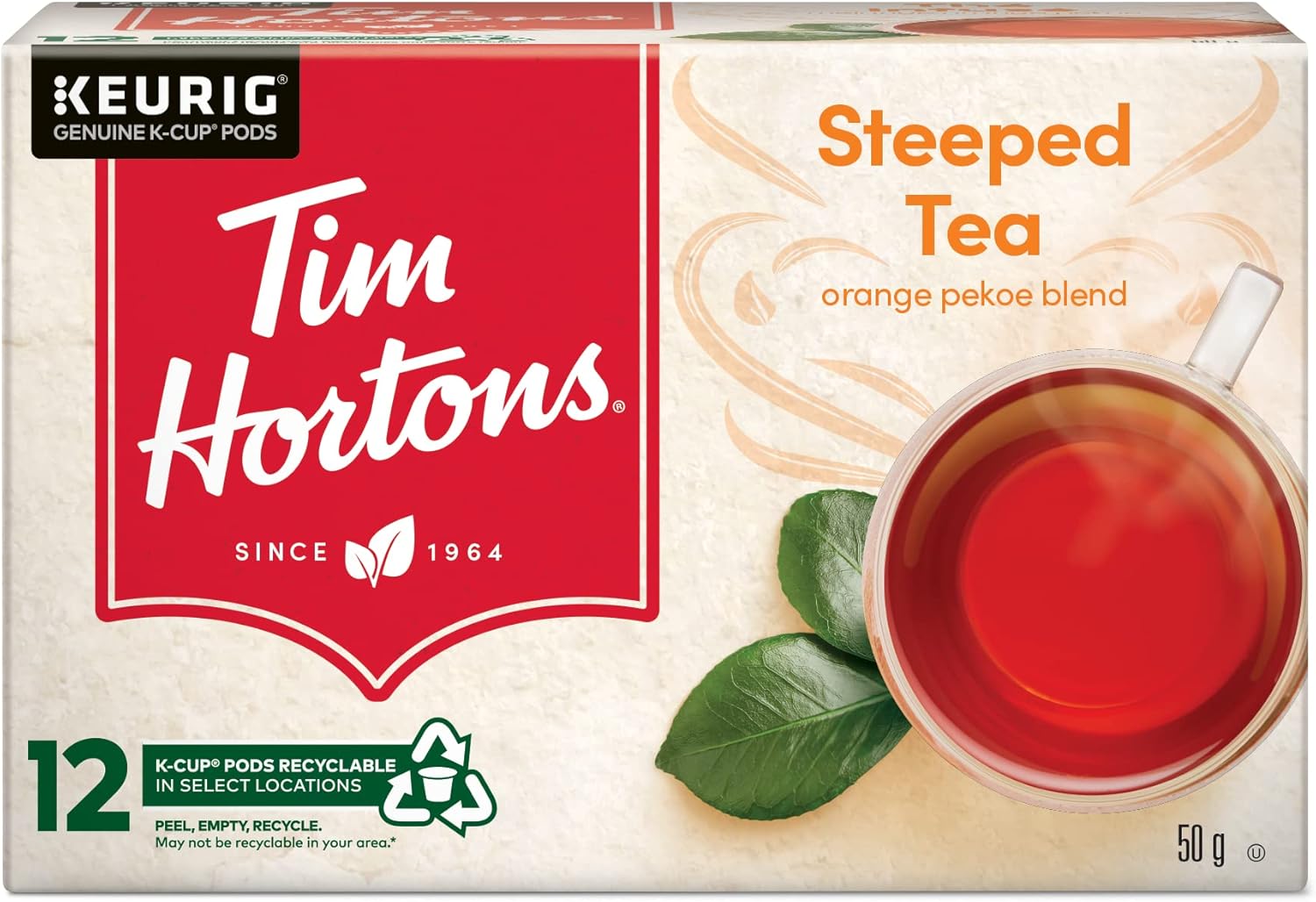 Tim Hortons Steeped Orange Pekoe Tea, Single Serve Keurig K-Cup Pods, 12 Count