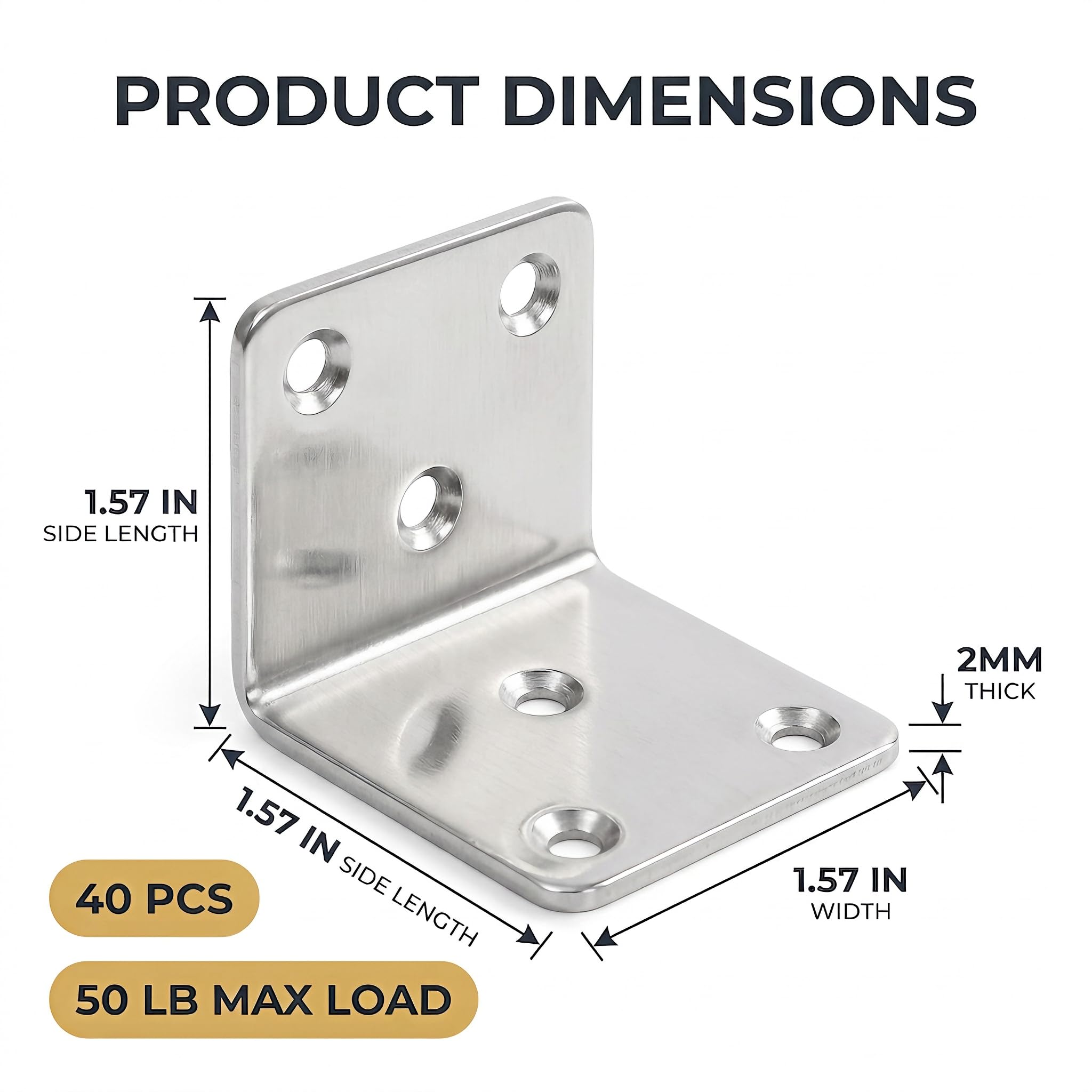 Stainless Steel Angle Brackets - 20 Pack -2 Stainless Steel Angle Brackets - 20 Pack -2