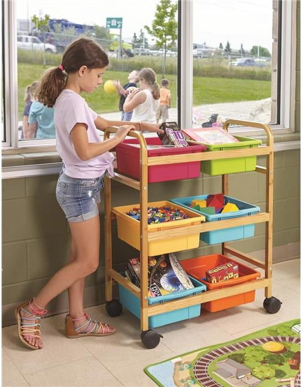 Copernicus BB007-6-VM Small Bamboo Book Browser Cart with Vibrant Tub Combo