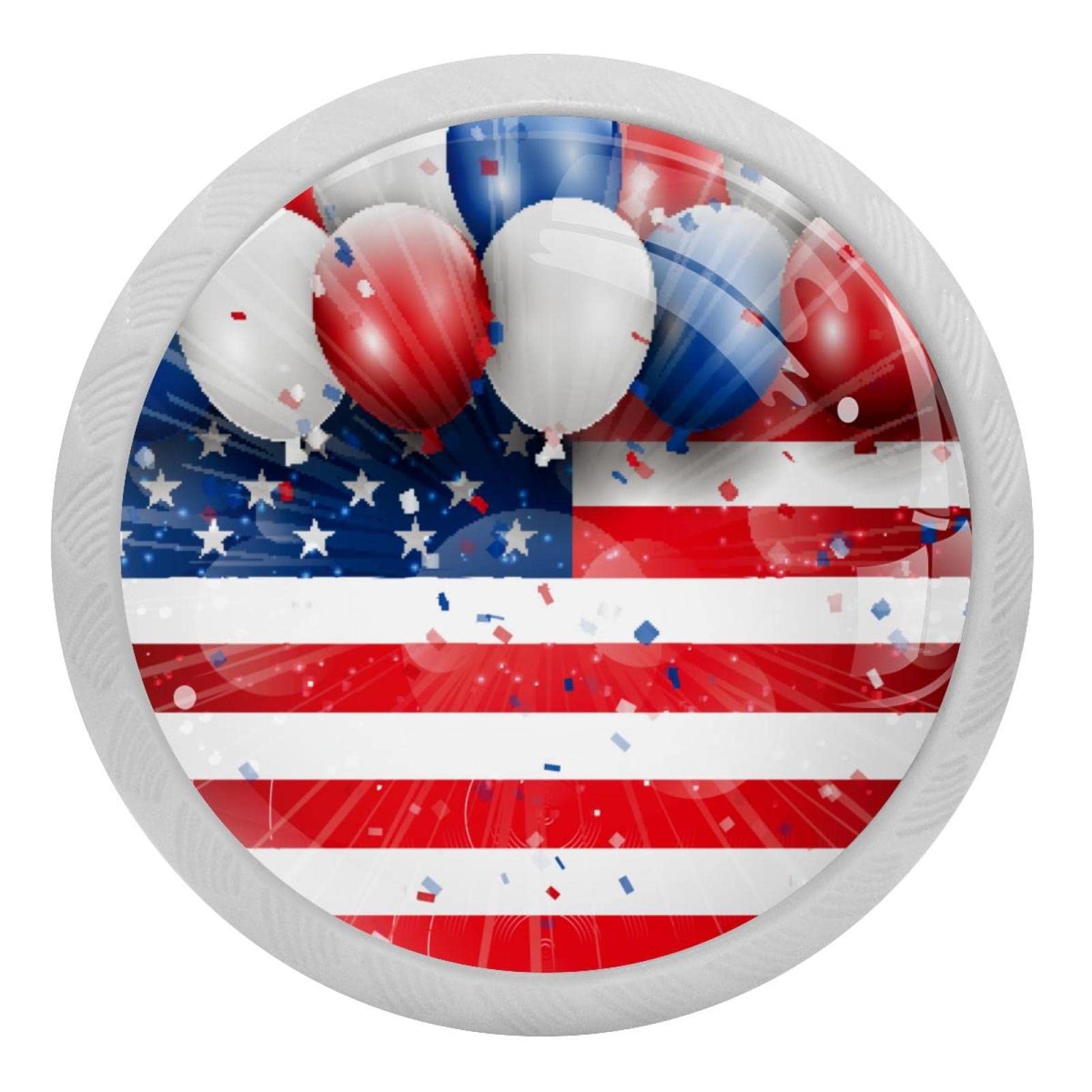 Boutons en verre de 35 mm pour armoire moderne style festif Independence Day haute finition x4