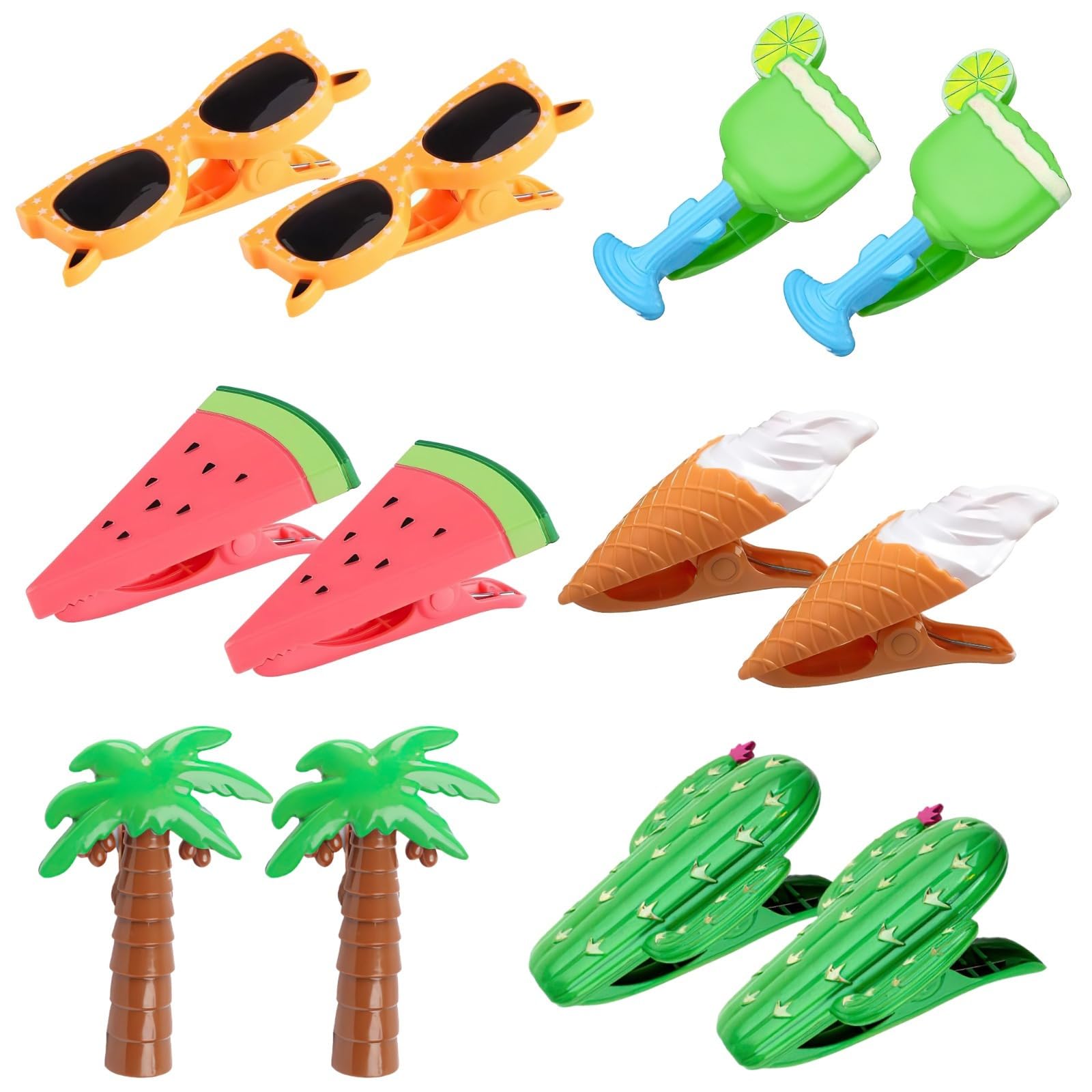 PONDON Set di 6 clip per telo mare a forma di cartone animato, in plastica, per piscina, spiaggia e viaggi, clip compatte e portatili
