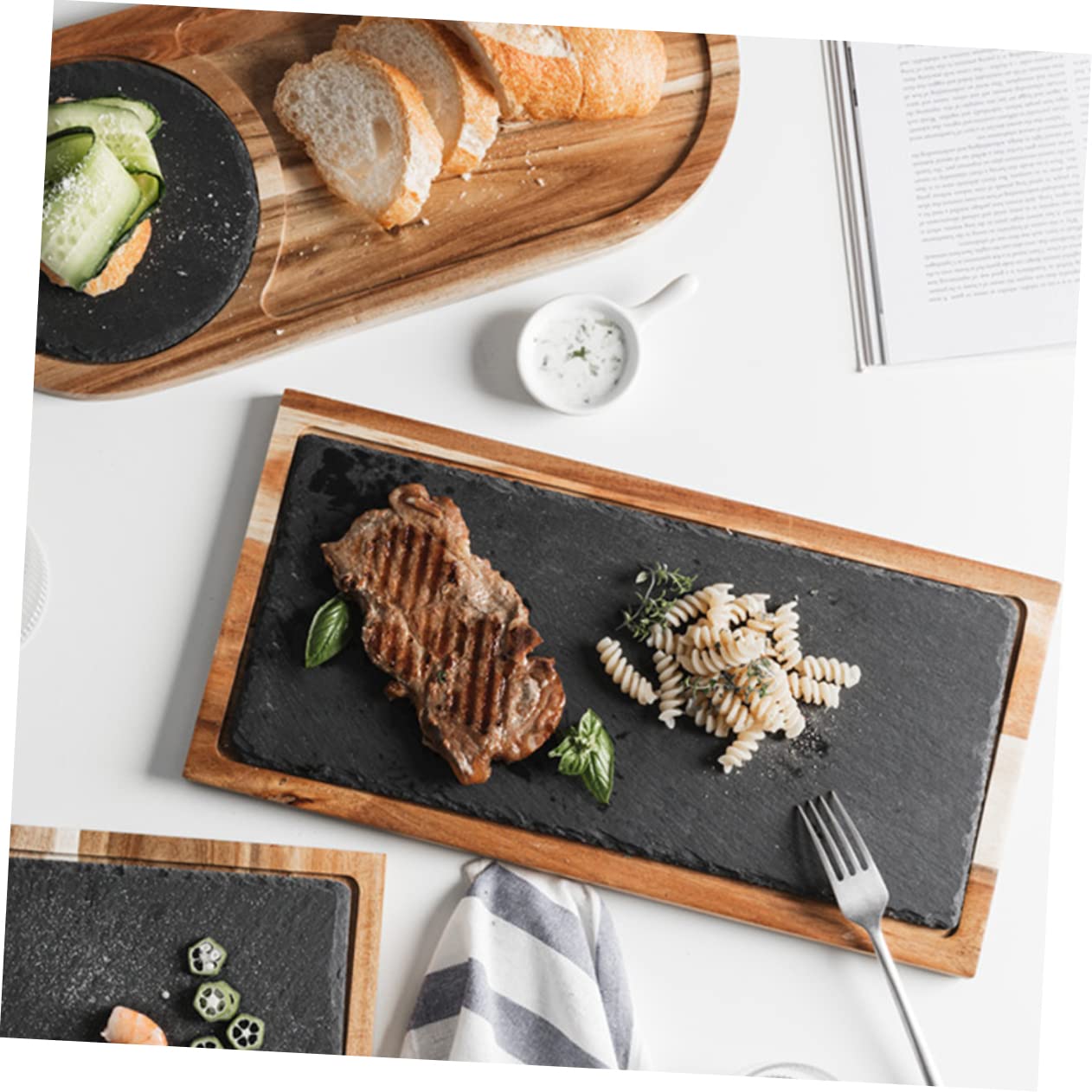 1 Pieza Bandeja De Cocina Occidental Con Servicio Bandejas Placas Para Servir Elegante Lámina Bandeja Platos Tablas De Embutidos Bandeja Decorativa Junta Negro Acacia