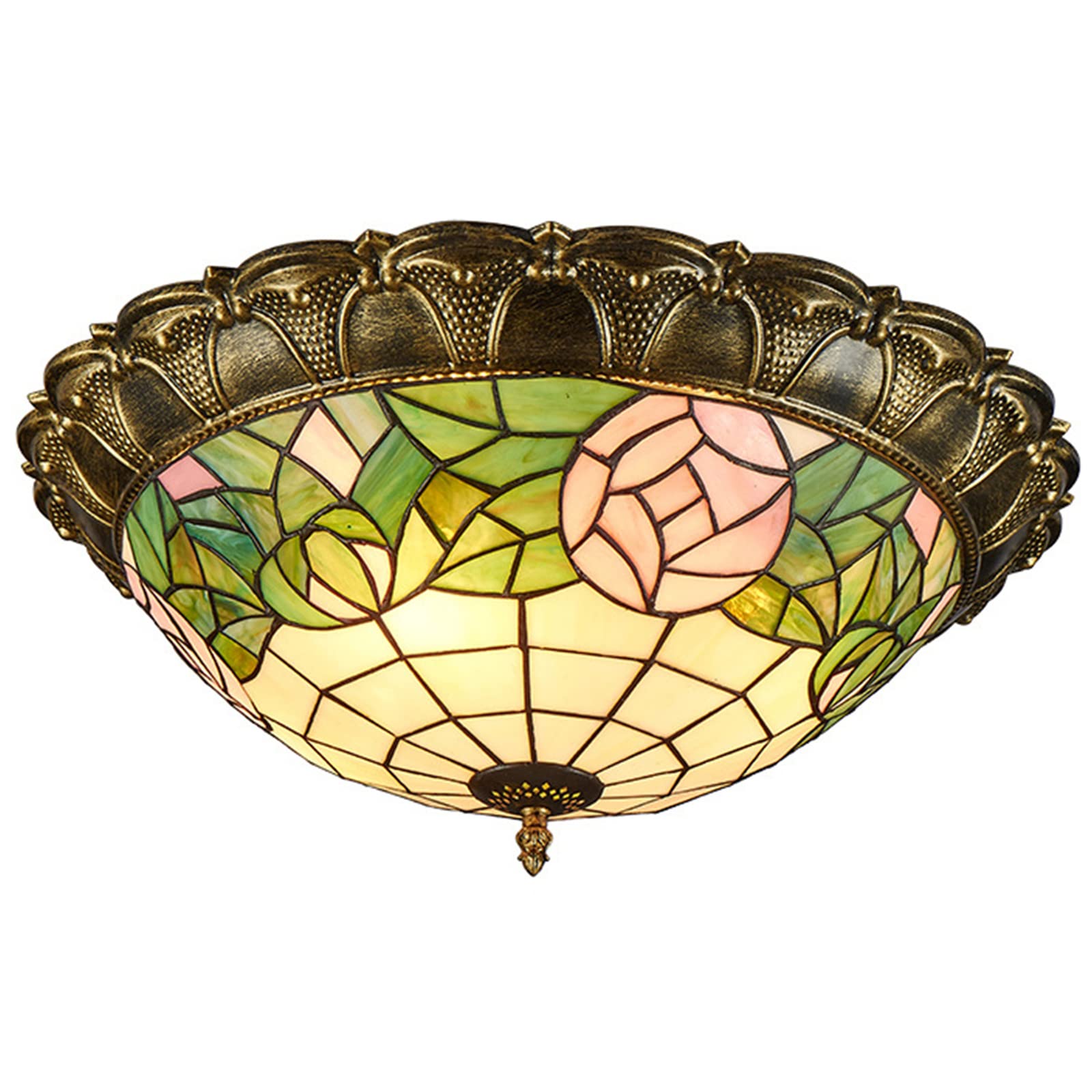 Plafonnier encastré 40,6 cm intensité variable, luminaire rétro en verre teinté rose - 8