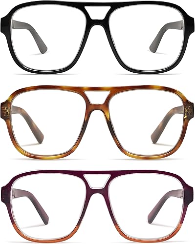 Miniatura 7 de AMOMOMA Paquete de 3 lentes de lectura de gran tamaño con bisagra de resorte de aviador para mujeres y hombres, marco retro para lector de