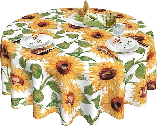 Mantel de girasol de 60 pulgadas, mantel redondo floral de poliéster, resistente al agua, a prueba de derrames, grande, colorido, vintage, para