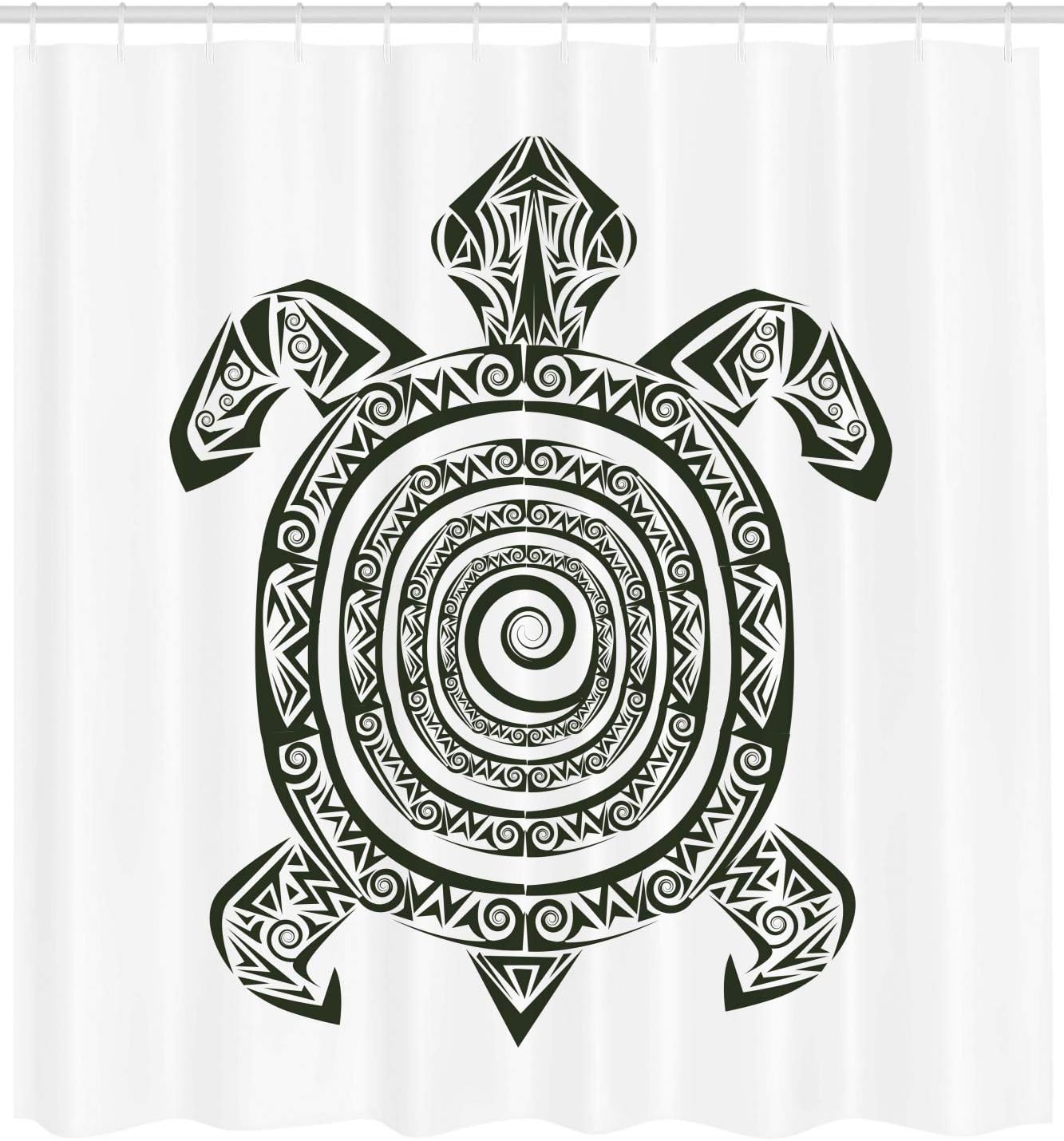 Ambesonne Turtle Shower Curtain, Maori Tattoo Style of Sea Animal Tribal Spiral Form Tropical, Cloth Fabric Bathroom Decor Set with Hooks, 69" W x 75" L, Black and White