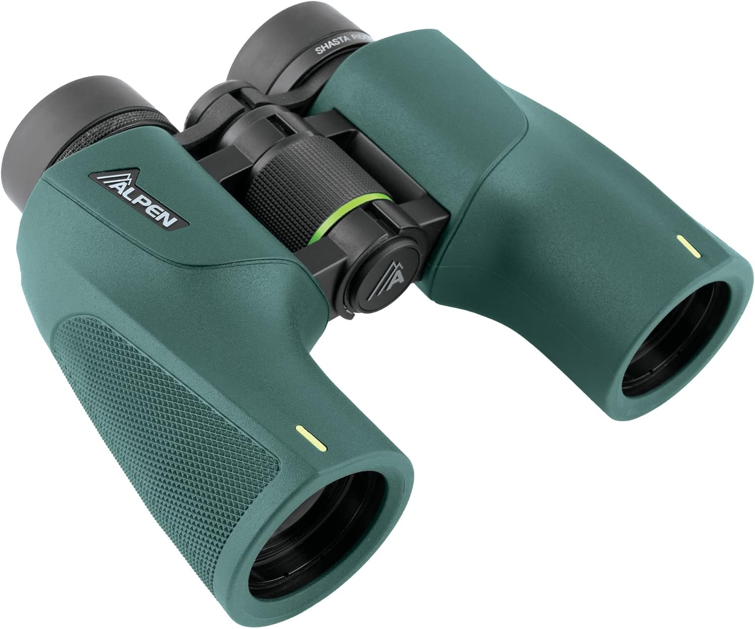 Alpen Ridge Shasta Binoculars viewed from an angle, highlighting objective lenses.