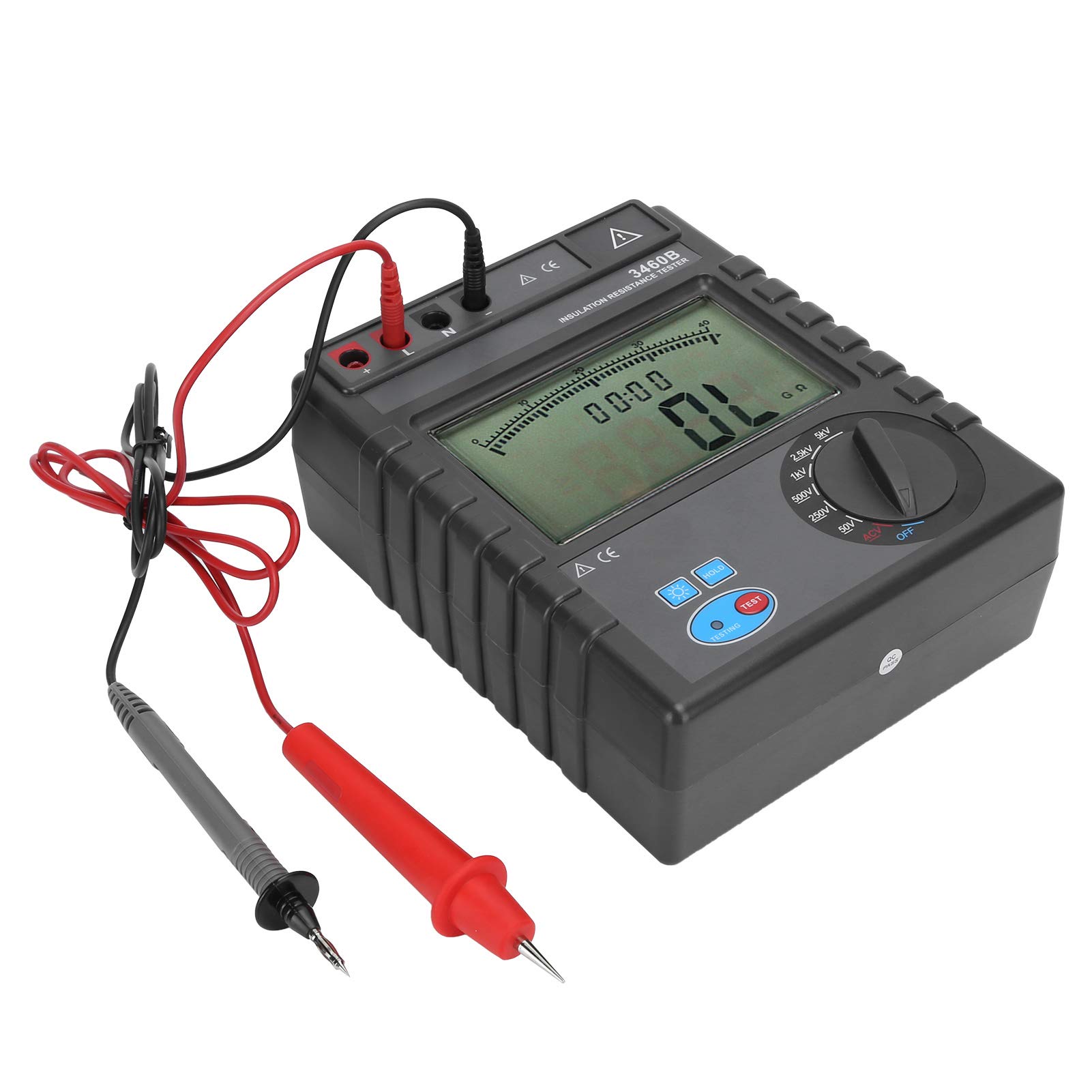 Tester Della Resistenza di Isolamento 1MΩ ~ 400GΩ, Megaohmmetro Digitale 50V-5000V, Misuratore di Resistenza Protetto, con Ampio Display LCD, per Misurare la Resistenza di Isolamento del Motore Elettr