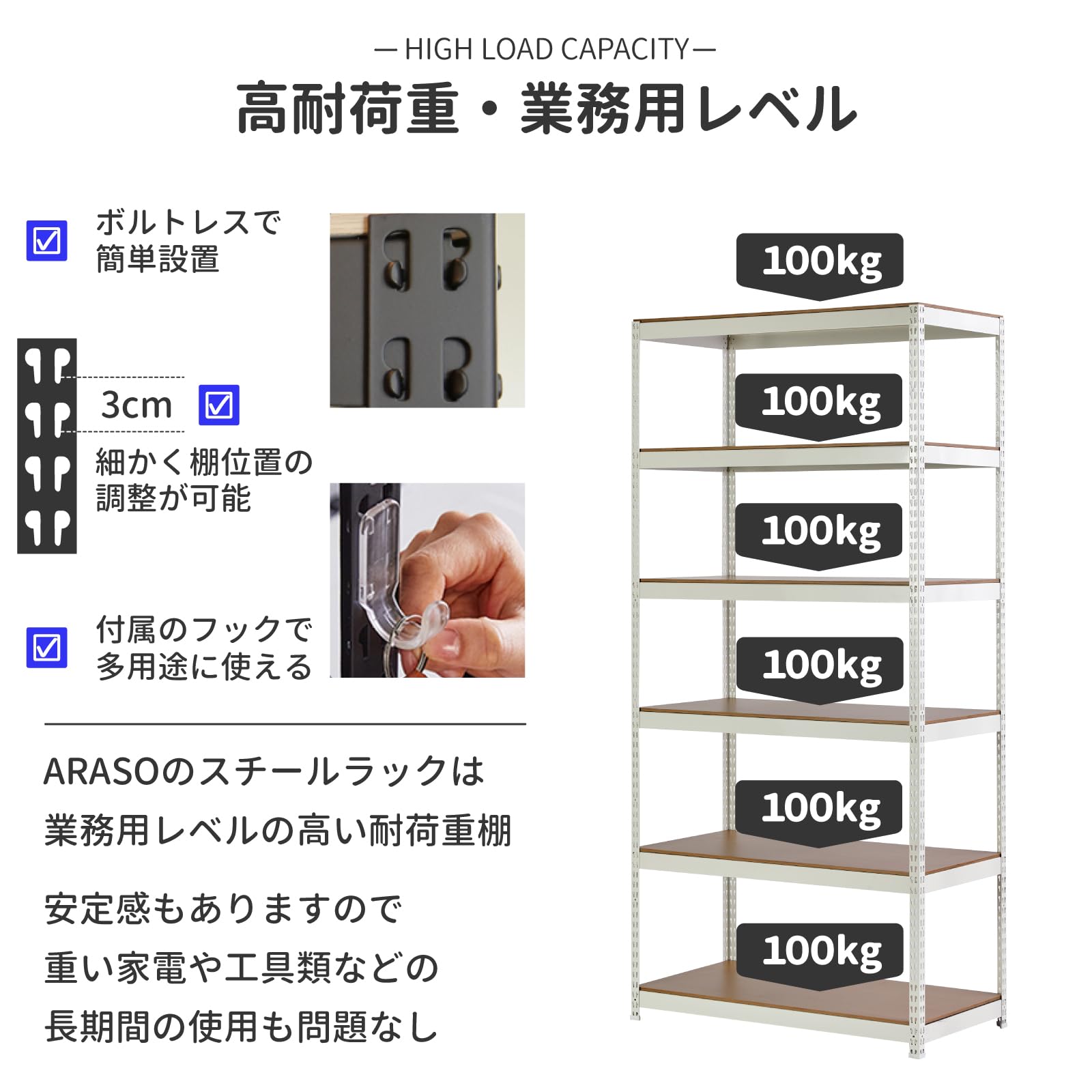 Amazon｜Home Rack ARASO スチールラック ホワイト 6段 高さ210cm 幅