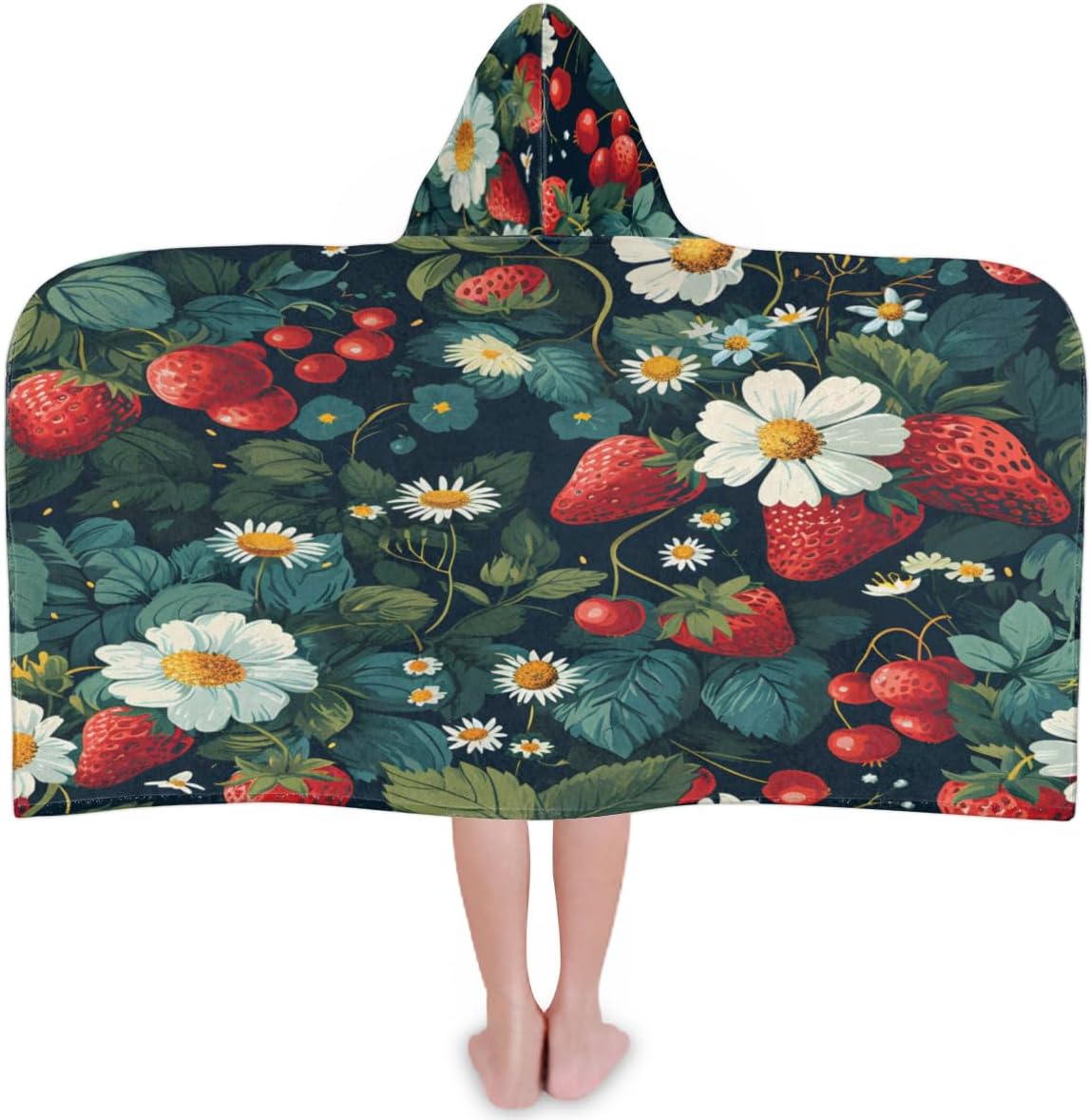 Pardick Kids Bath Towel Strawberry Fruit Daisy Beach Towel with Hood Pool Cover Up for Girls Boys Soft Absorbent Hooded Bath Towel Toddler Towels for Beach, Pool
