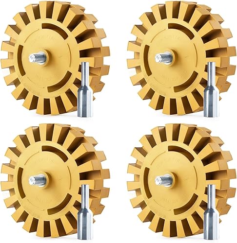 CowboyBOB Paquete de 4 ruedas de goma para borrador, para taladro, cinta de vinilo y gráficos, kit de herramientas de goma para automóviles,