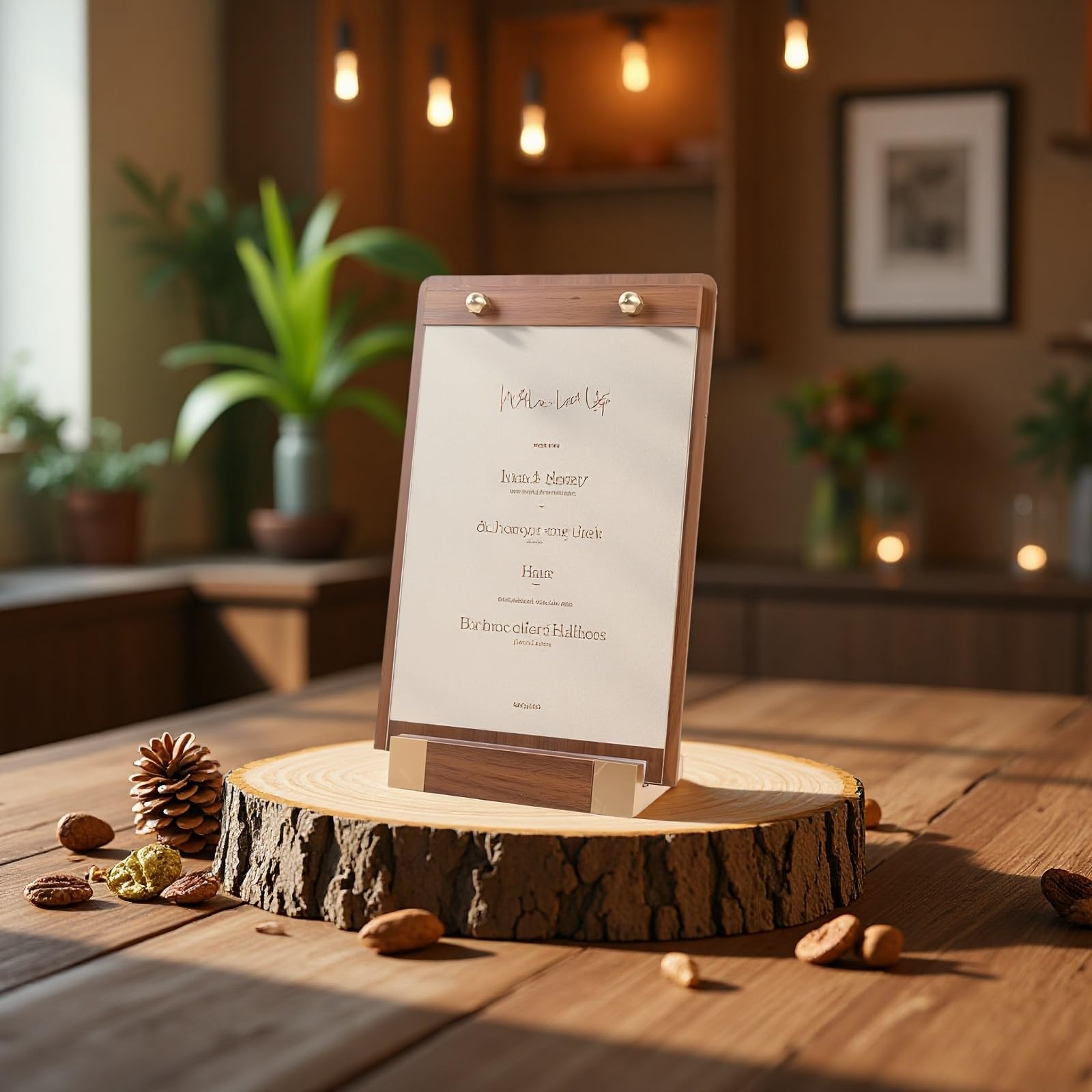 Lot de 4 supports d'affichage de table, porte-menu en bois de noyer 11,7 x 8,3 in / 29,7 x 21 cm, bords arrondis, pour restaurant, mariage, publicité