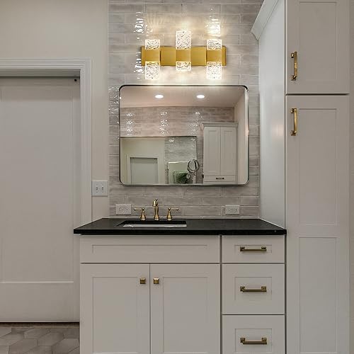 Miniatura 7 de Lámparas Doradas para Tocador de Baño, Lámparas de Baño sobre Espejo, 3 Luces LED de 4000K, Apliques de Pared de Cristal Modernos de 30W con