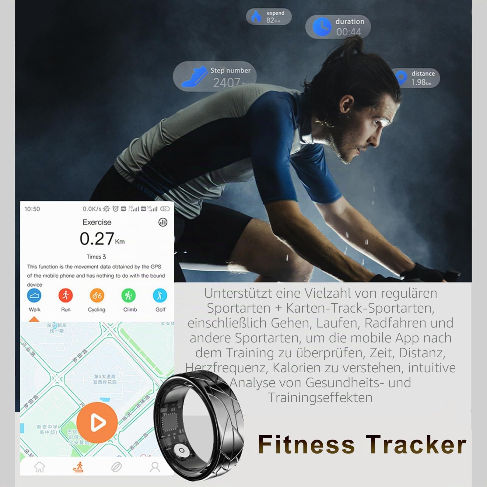 Smart Ring Smartringe für Herren Damen Fitnessring Schrittzähler Schlaf Ring Herzfrequenz Fitness Tracker Ring Kalorien Health Sport Smart Ring Android iOS Gesundheitsring Pulsmesser Größe 11
