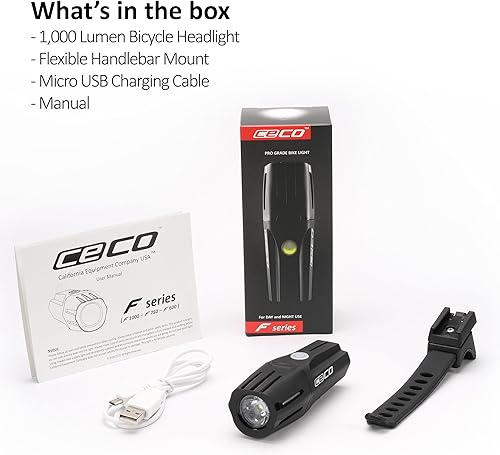 Miniatura 8 de CECO Faro de bicicleta súper brillante de la serie F 2.0 de 1,000 lúmenes de EE. UU., resistente al agua IP67, resistente a los impactos FL-1,