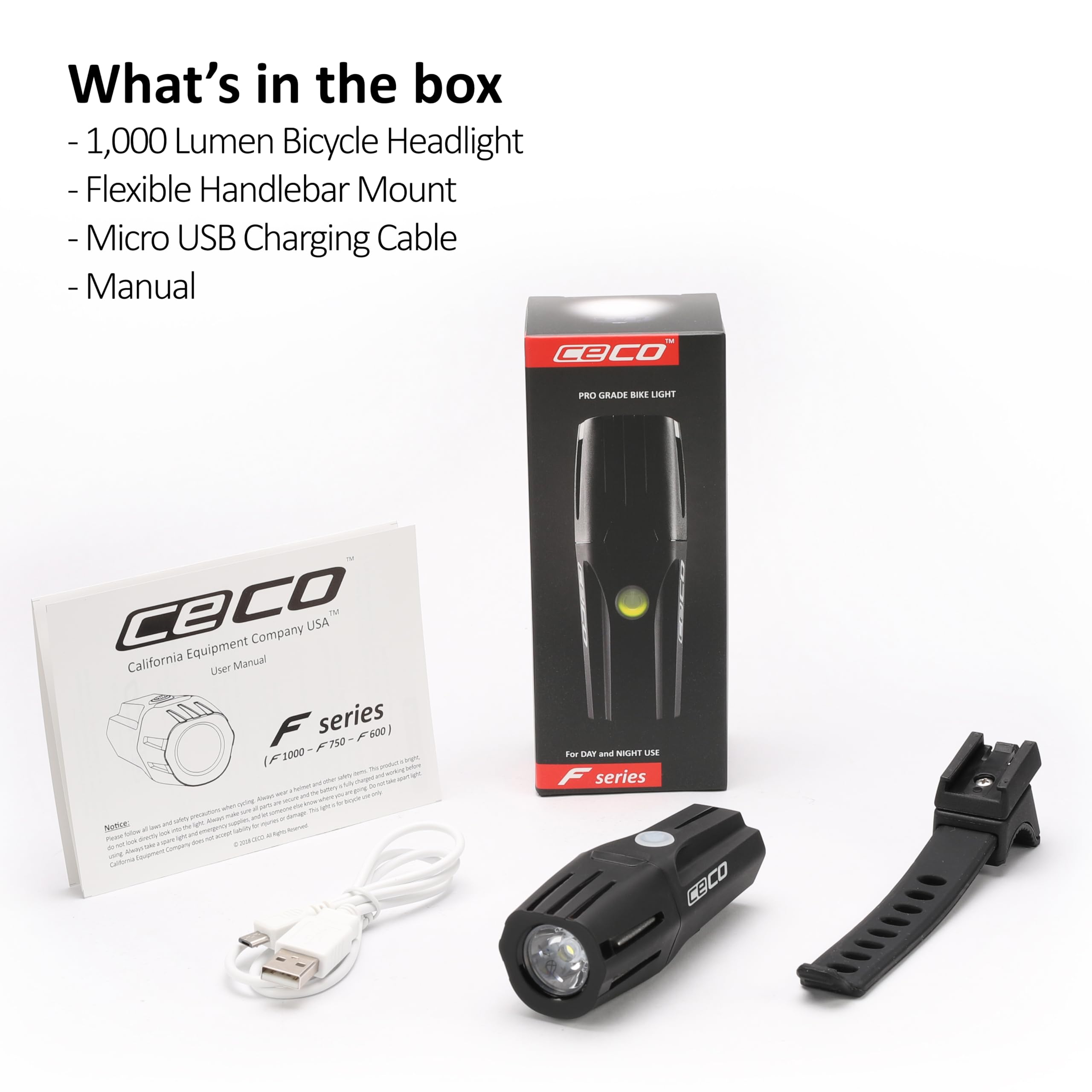 CECO Faro delantero de bicicleta de 1000 lúmenes serie F 2.0 superbrillante, IP67 impermeable, resistente a los impactos FL-1, recargable por USB, ideal para viajeros, ciclistas de carretera