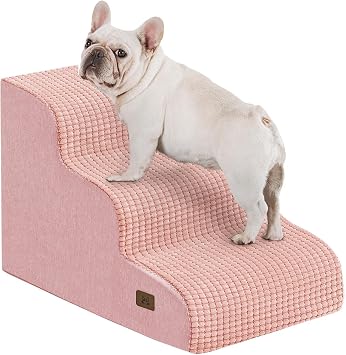 ABCPET Dog Step for Bed, Dog Stair 3-Step 35D Pet Stair 15.7" H for High Bed or Sofa Non-Slip Balanced Pet Step Indoor, Pink