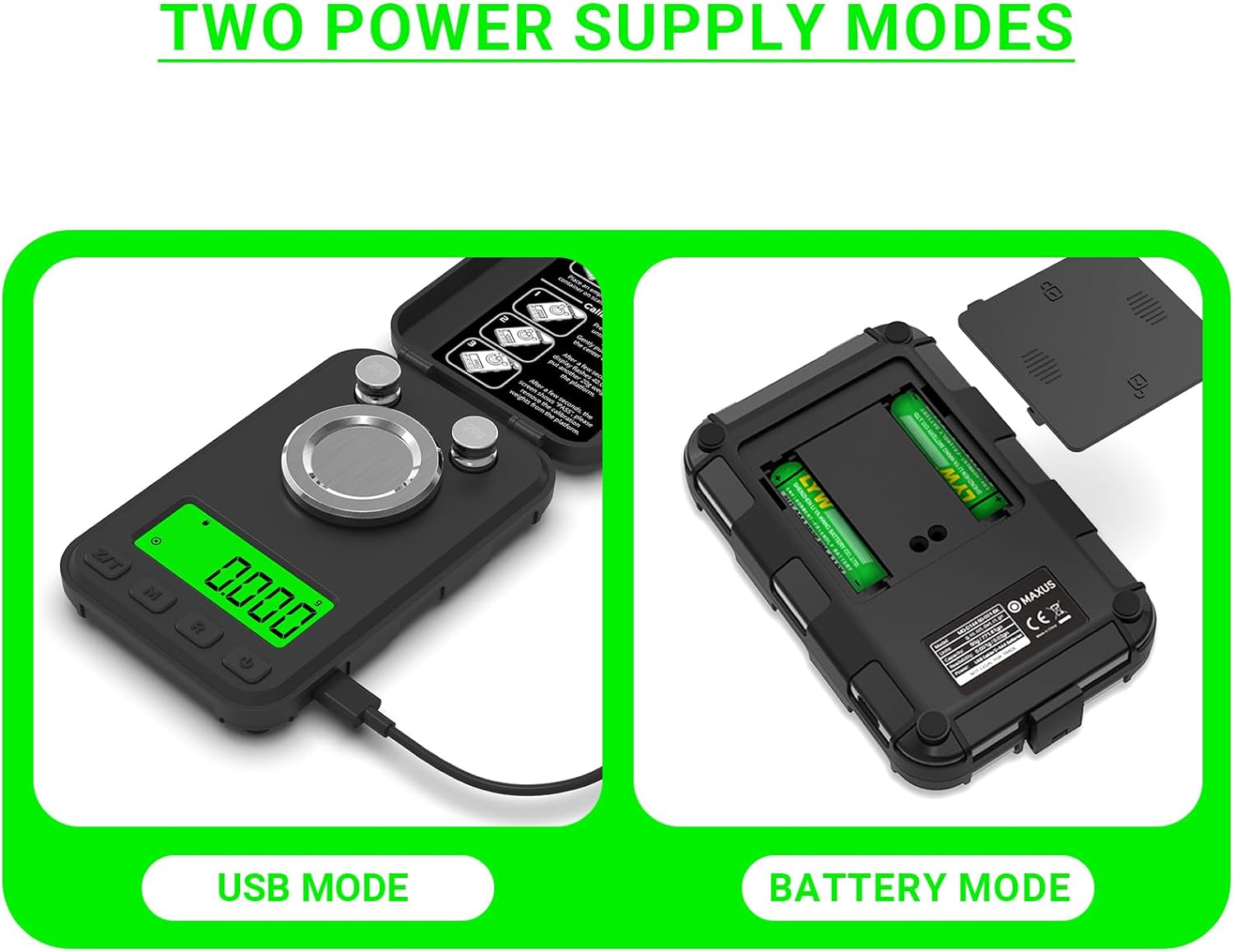 MAXUS Reloading Scale 50g/0.001g with Powder Trickler, Powder Scale with 3 Backlight Colors, Milligram Scale with Repeat Mode