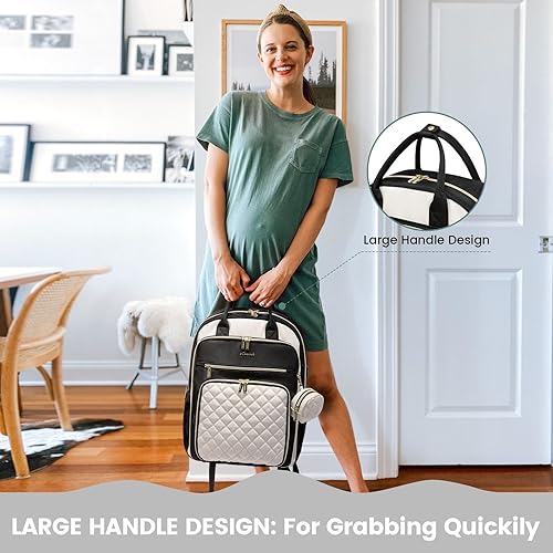 Miniatura 9 de LOVEVOOK Mochila para pañales, bolsa de bebé acolchada para mamá y papá, mochila de viaje de gran capacidad con cambiador, Negro Blanco, Moderno