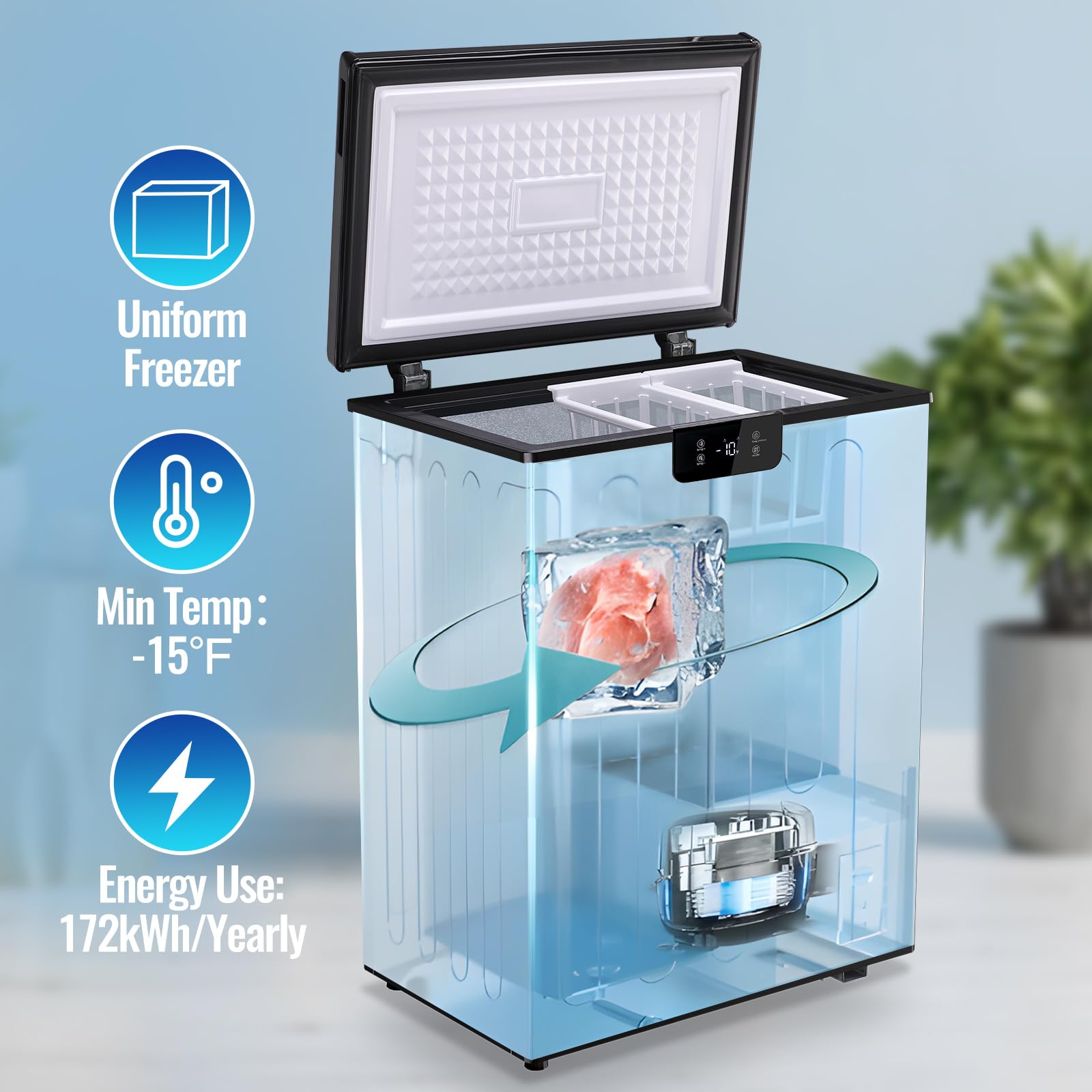 TACOOL 4.5 Cu.ft Chest Freezr with Wheels Deep Freezer Top Open Door Electronic Temperature Control Digital Display Screen 2 Removable Baskets for Home Apartment Kitchen Black on Fridge.com