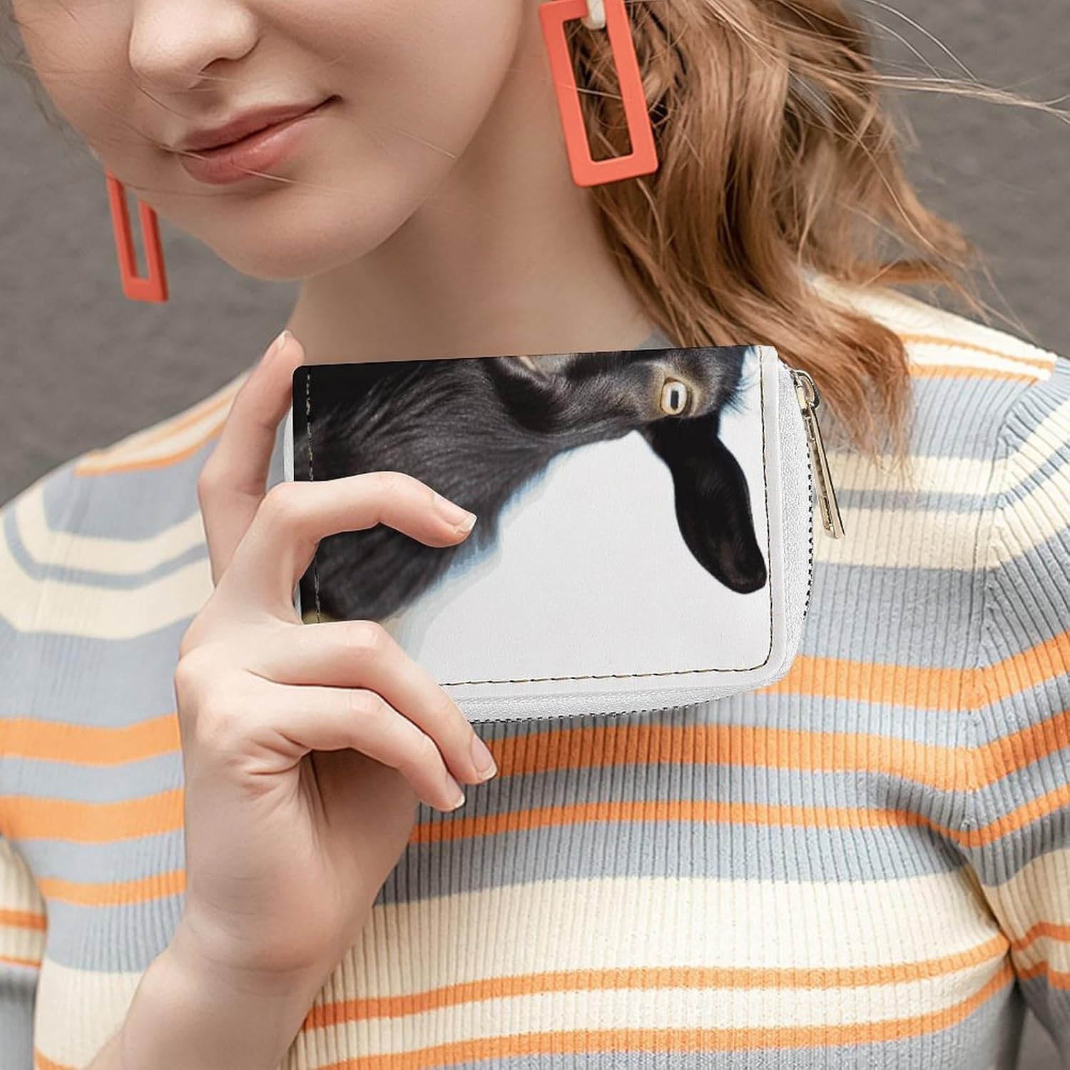 Cute Black Goat Animal Card Holder RFID Blocking,Credit Card Wallet for Women And Men,Card Case Organizer Bag with Zipper