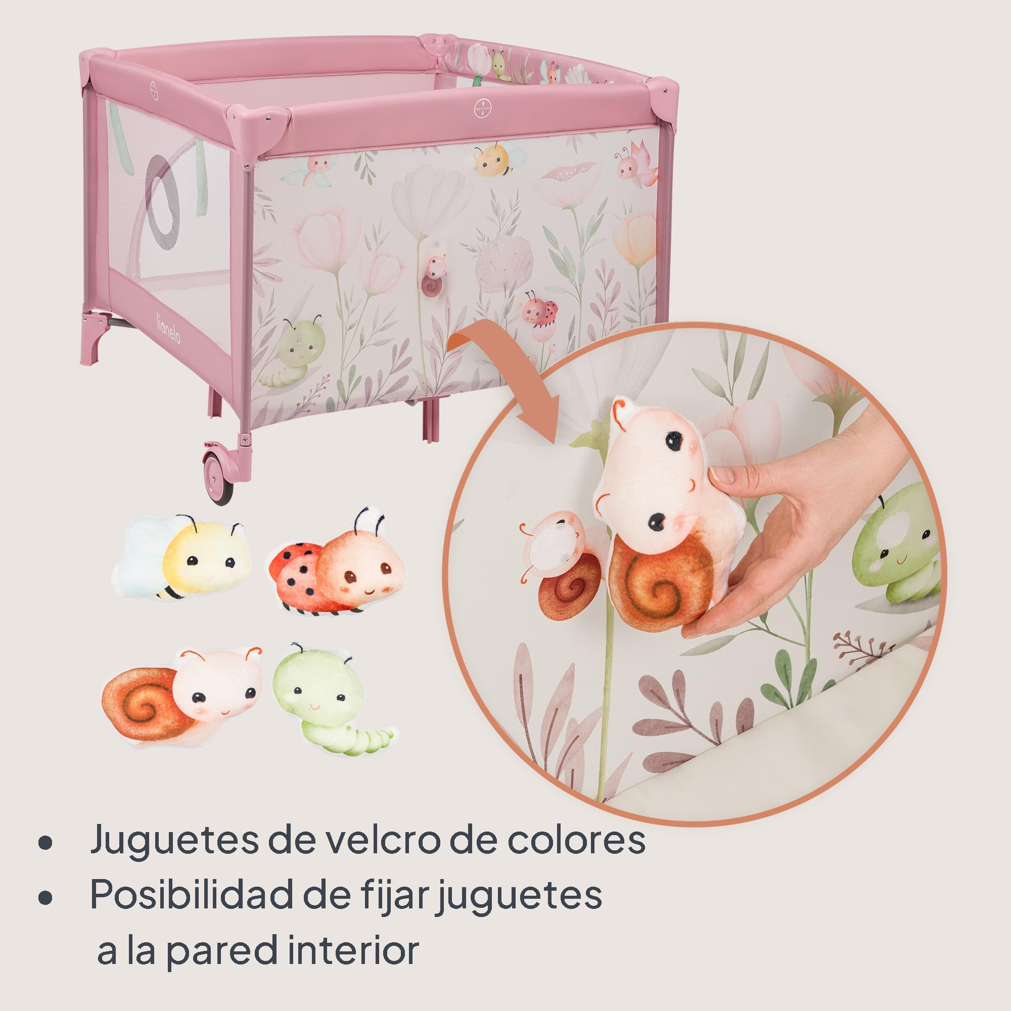 lionelo Parque de Juegos Infantil Mille Plus hasta 15 kg, de 0 a 36 meses, Entrada Lateral, Base acolchada 3D, 2 Ruedas con Freno, Plegable, Bolsa de Transporte incluida