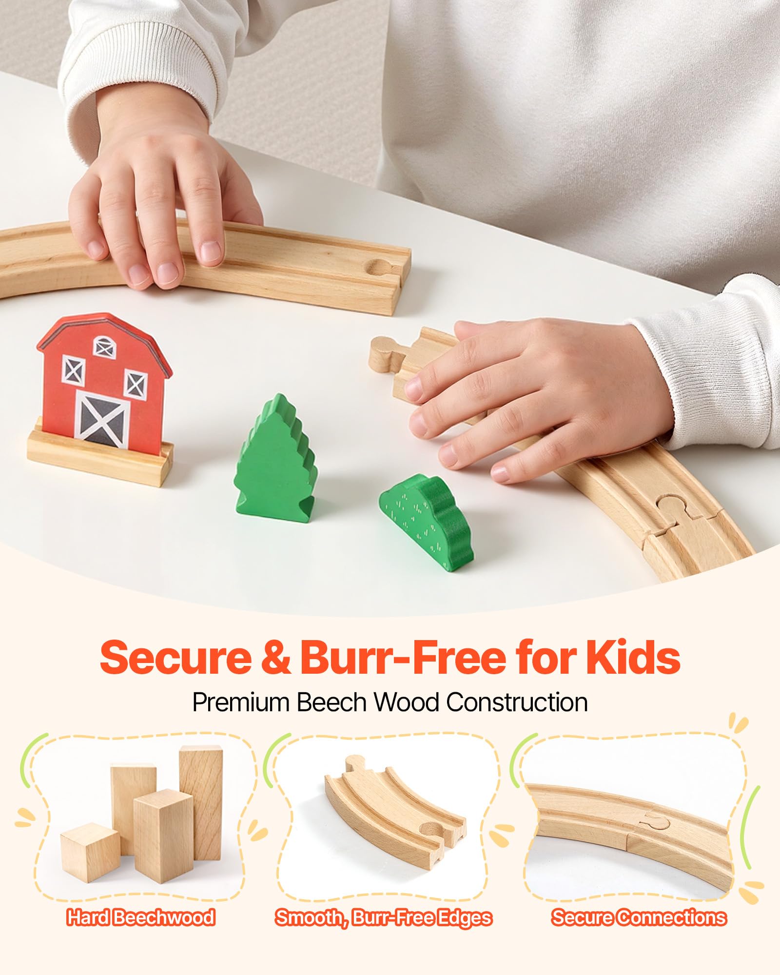 VEVOR Trenino in Legno per Bambini 39 Pezzi, con Treni Magnetici e Accessori Ferroviari, Compatibile con le Principali Marche, Giocattolo di Compleanno di Natale per Bambini dai 3 agli 8 Anni