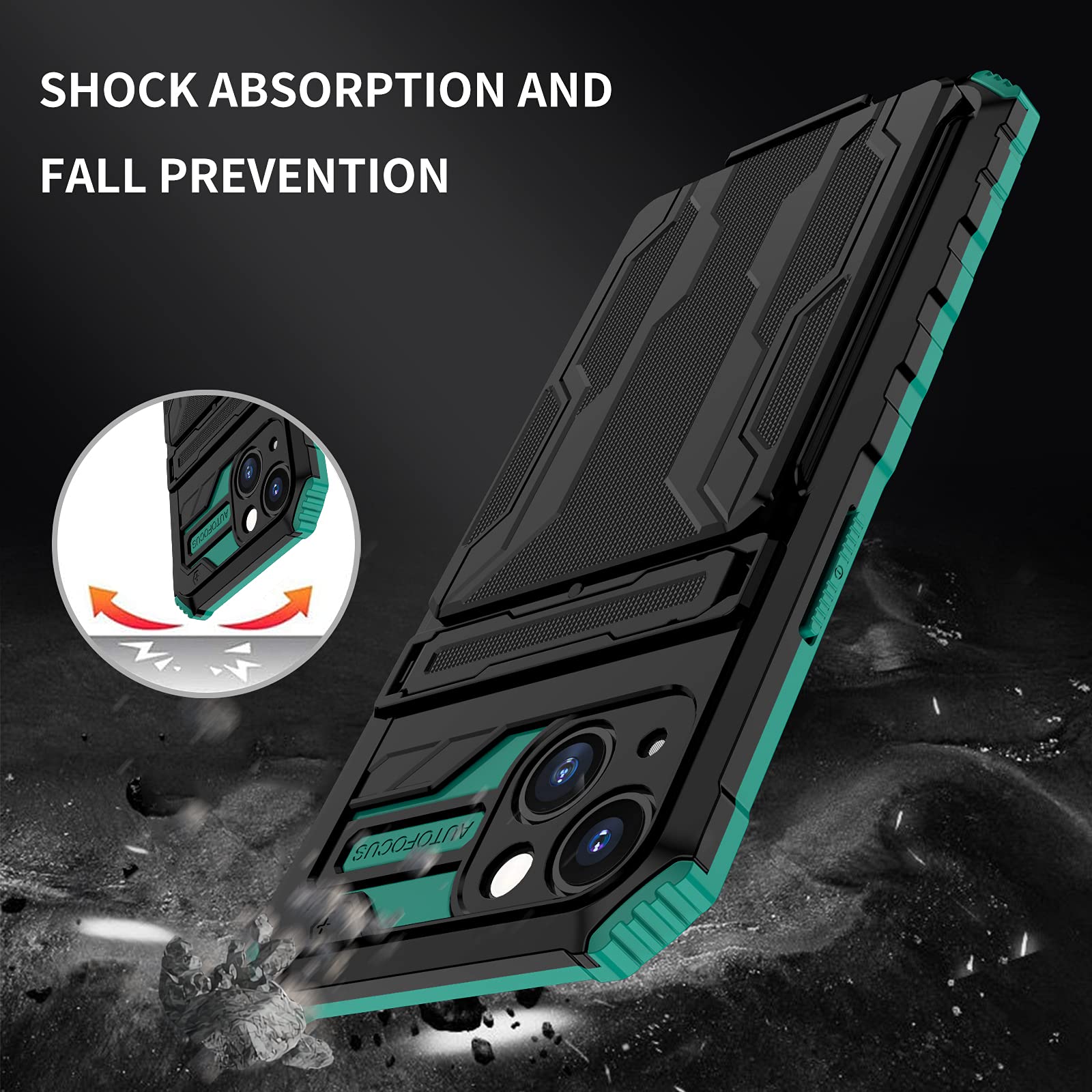 Armor Card Hülle Für IPhone 15/14 Pro Max – Stoßfest, Mit Kartenfach & Halterung, Violett