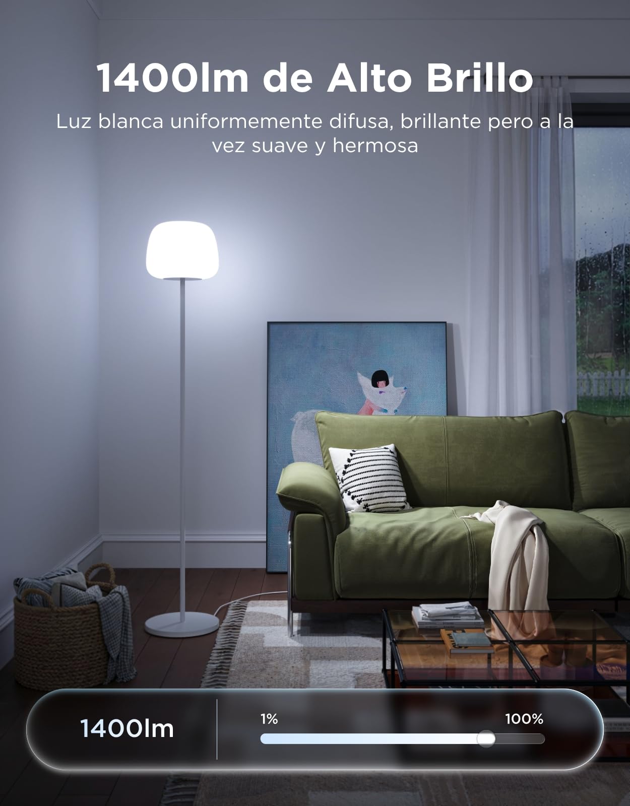 Govee Lantern Lampada da Terra, RGBICWW Lampada LED con Effetto Halo e 100 Scene, Dimmerabile 1000K-10000K e 1400lm, Matter e Alexa Compatibile, 160cm Luci per Soggiorno e Camera da Letto, Bianca
