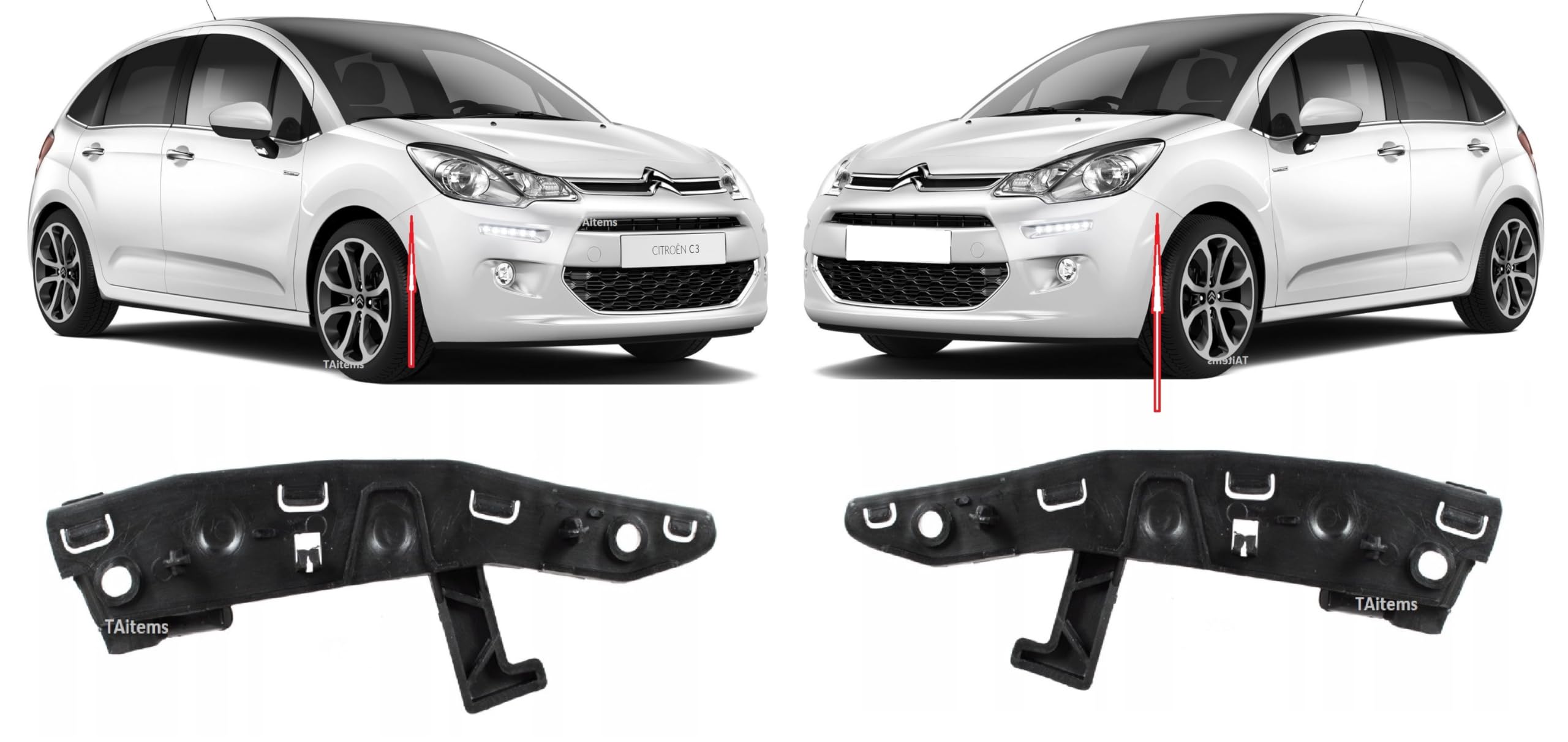 Coppia di staffe per paraurti anteriore sinistro e destro, adatte per Citroen C3 2010-2016