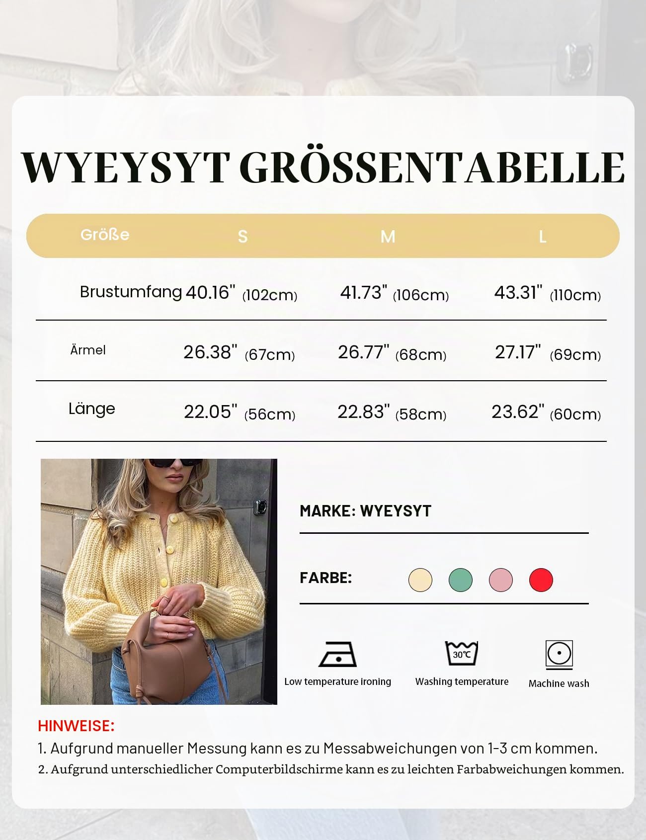 Wyeysyt Damen-Strickjacke, Knopfleiste, langärmelig, Grobstrick, weich, vorne offen, locker, lässiger Cardigan