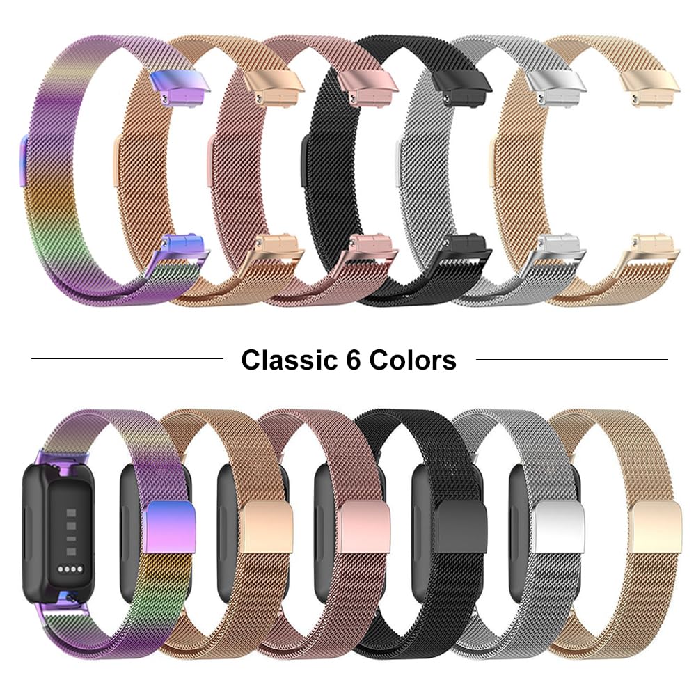Moydolo Stainless Steel Metal Mesh Loop Adjustable Replacement Wristband Band Compatible with Fitbit Inspire 3 Straps - Black - Image 4