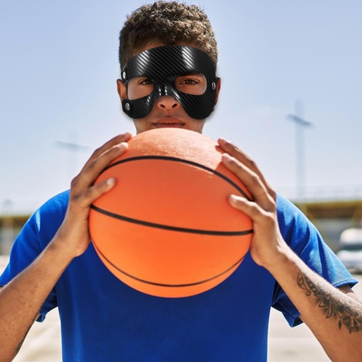 VOSAREA Mask During Half Nose Guard Basketball and Elastic with Band Face for Black PVC Protective Gear Providing Safety, Sports Enthusiasts Games