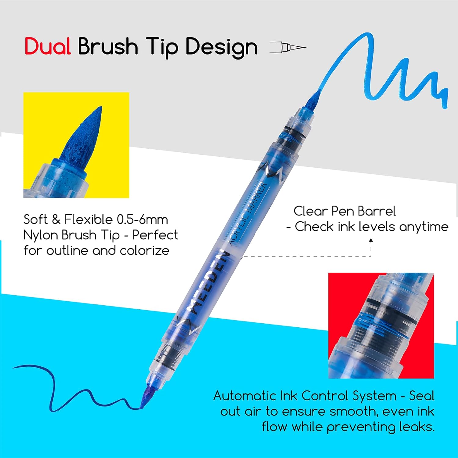 MEEDEN Acrylic Paint Markers Dual Tip: 120 Colors/60 Pcs Brush Tip Acrylic Marker with Automatic Ink Control for Art Supplies - Quick Dry Paint Pens for Rock, Wood, Glass, Easter Basket Stuffers