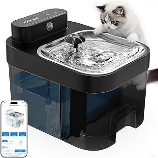 Cat Water Fountain, No Filter Cotton, App Monitoring Wastewater Separation Pet Water Fountain, 5000mAh Battery & Plug-in, 3L/101oz Wireless Automatic Water Dispenser for Cats Indoor, Black