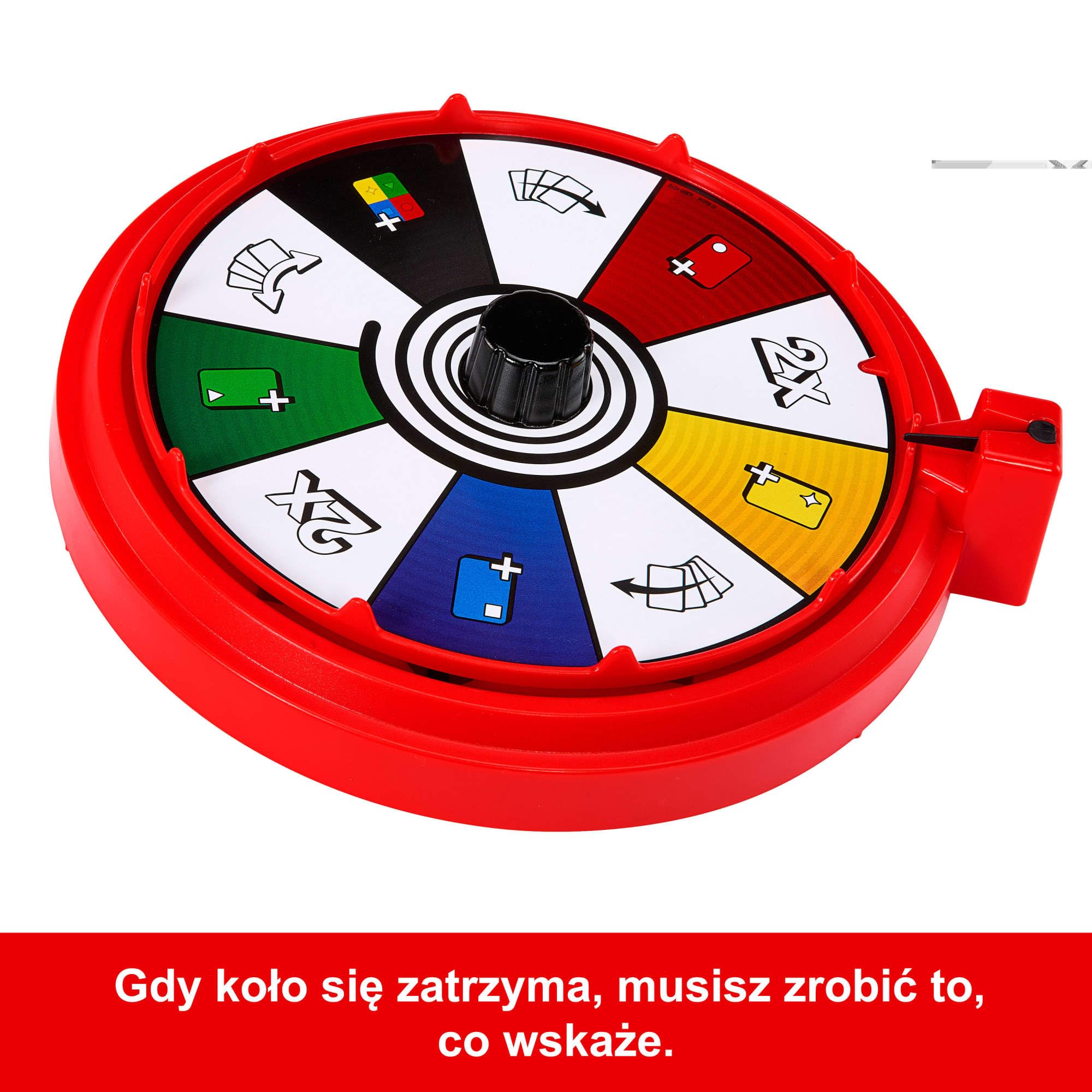 Mattel Karty UNO Spin Towarzyska, imprezowa i rodzinna gra karciana, klasyczna rozgrywka + koło UNO Spin™, nowe wyzwania i reguły, gra dla dzieci 7+ i dorosłych, JGR00 | Klasyczna zabawa z losowym spinnerem, wyzwania i specjalne zasady dla dzieci, nastola