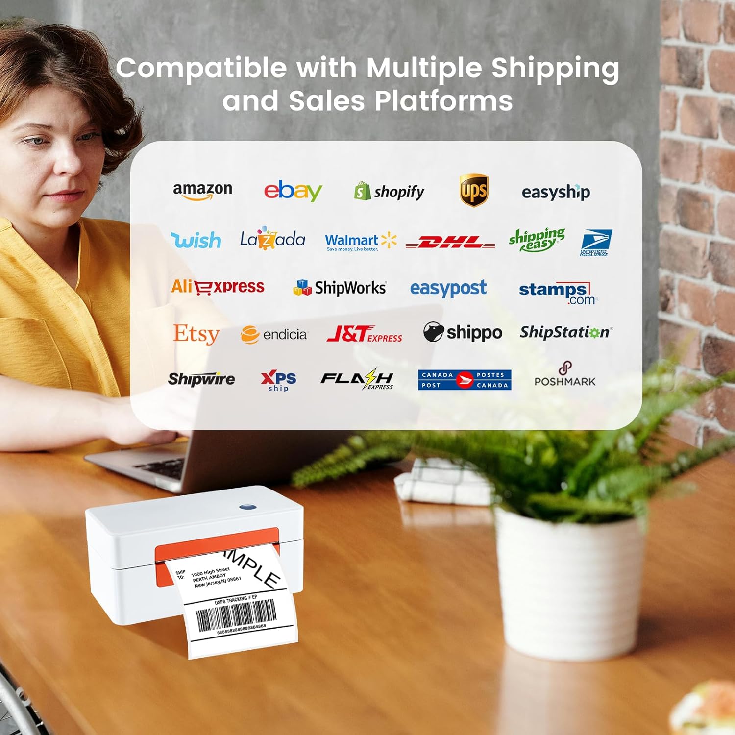 Bluetooth Thermal Label Printer, Wireless 4x6 Thermal Printers Shipping Label Printer for Small Business Shipping Package, Office, School Compatible with Amazon, Shopify, USPS, White