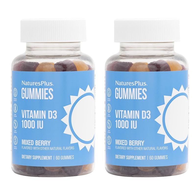 NaturesPlus Gomas de vitamina D3 1000 UI, frutas vermelhas variadas, 120 gomas