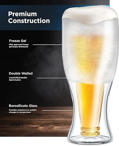 Miniatura 3 de GALVANOX Vaso de cerveza congelador botella de cerveza al revés taza congelada para bebidas heladas doble pared aislada gran regalo para los amantes