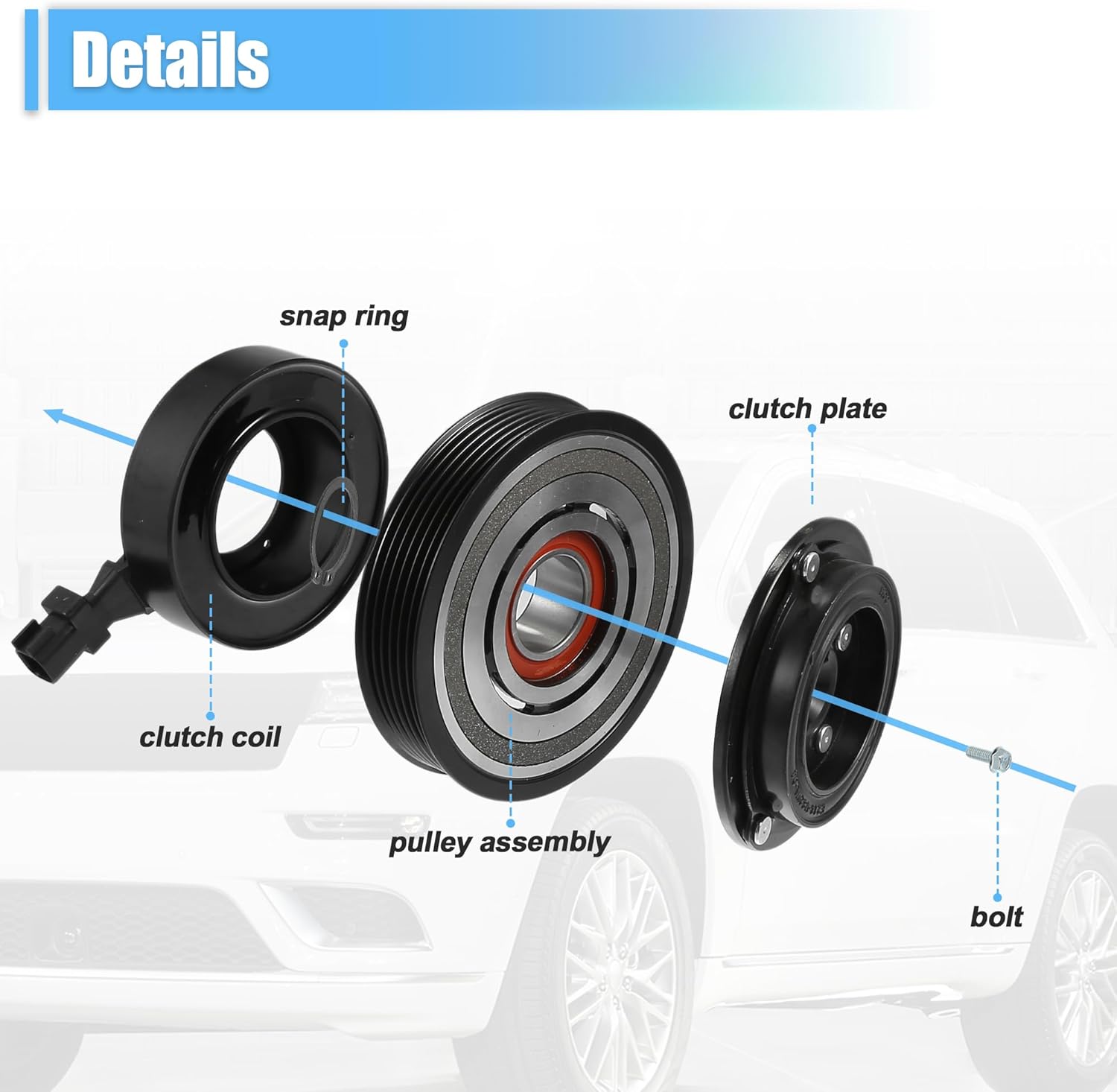 X AUTOHAUX 1 Set AC Compressor Clutch Replacement for Jeep Grand Cherokee 3.6L 2011-2016 Black