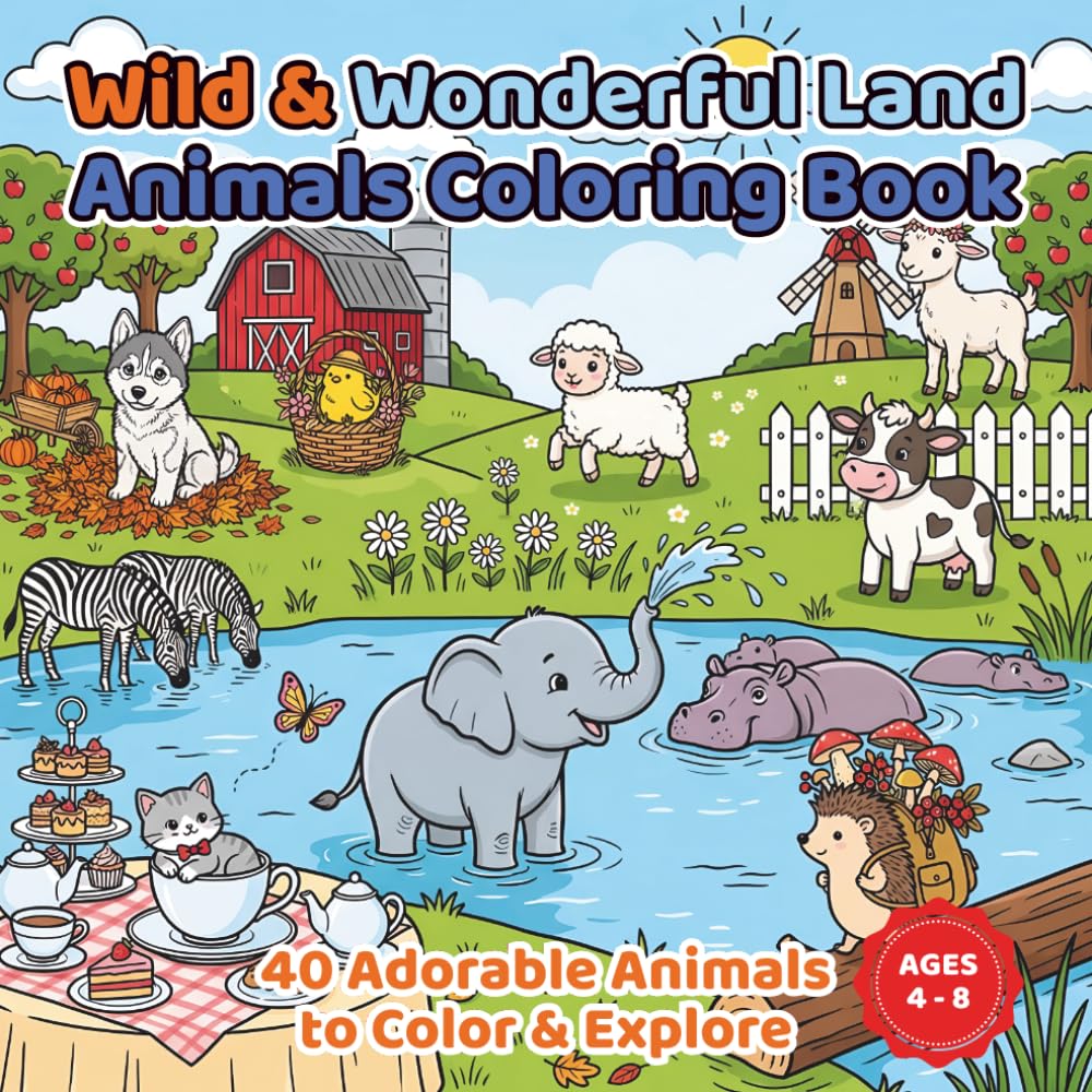 Wild & Wonderful Land Animals Coloring Book: 40 Adorable Animals to Color & Explore