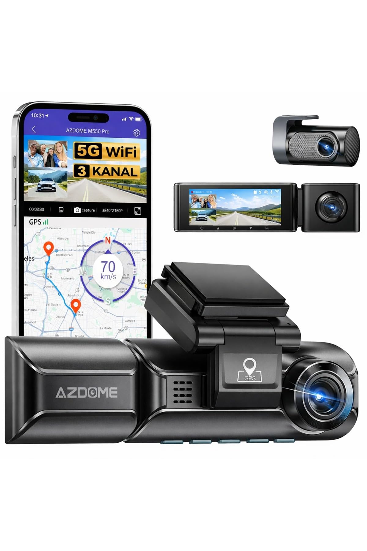 Azdome M550 Pro 3 Kameralı 150 Derece Görüş Açışı 4K Ultra HD…