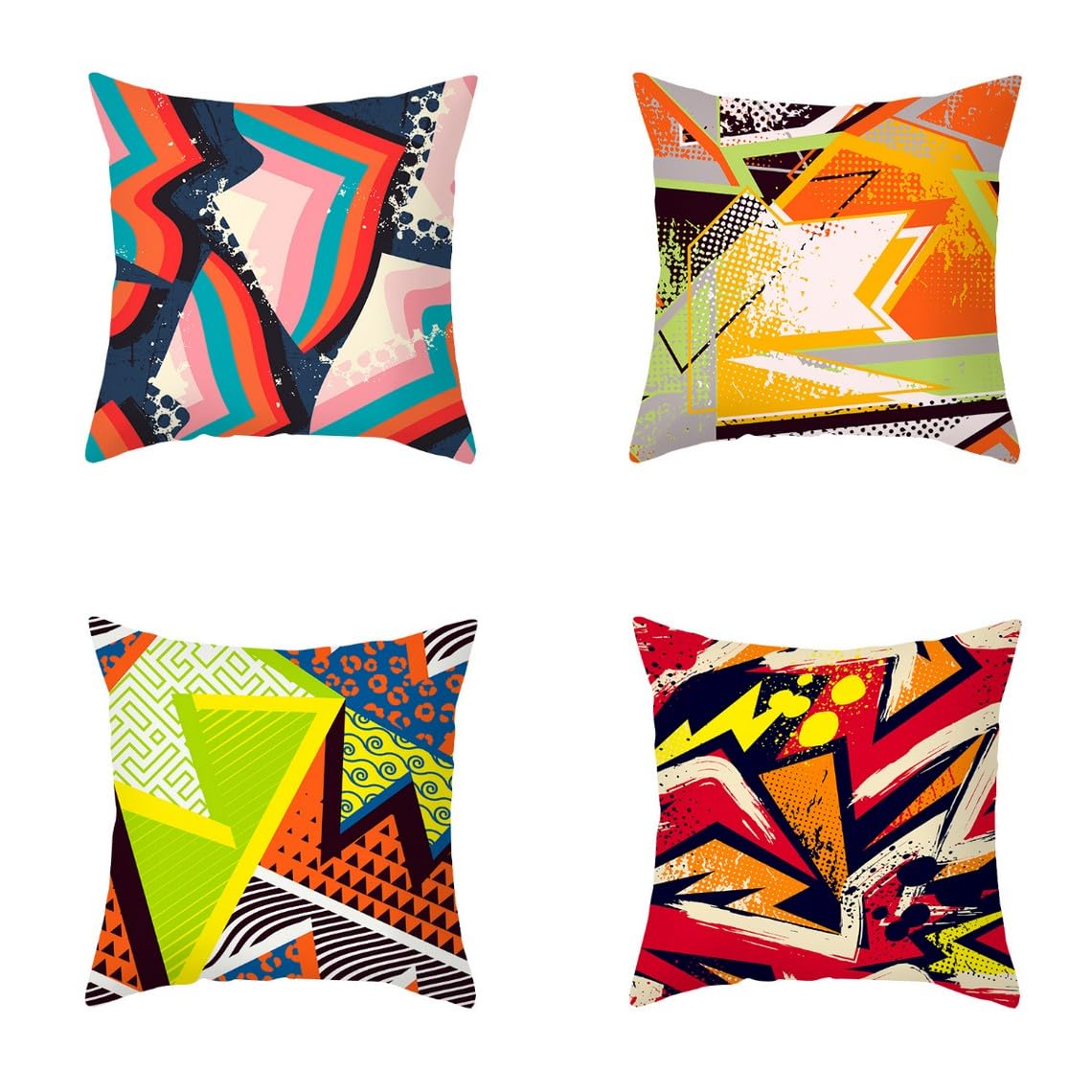 Chenlane Silk Pillow Covers Elegant Cushion Zip Retro Abstract Geometry, Couch For Living Room Sectional Private Customisation 50x50 cm, 4Pcs
